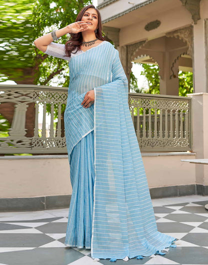 Blue Leheriya Linen Woven Saree