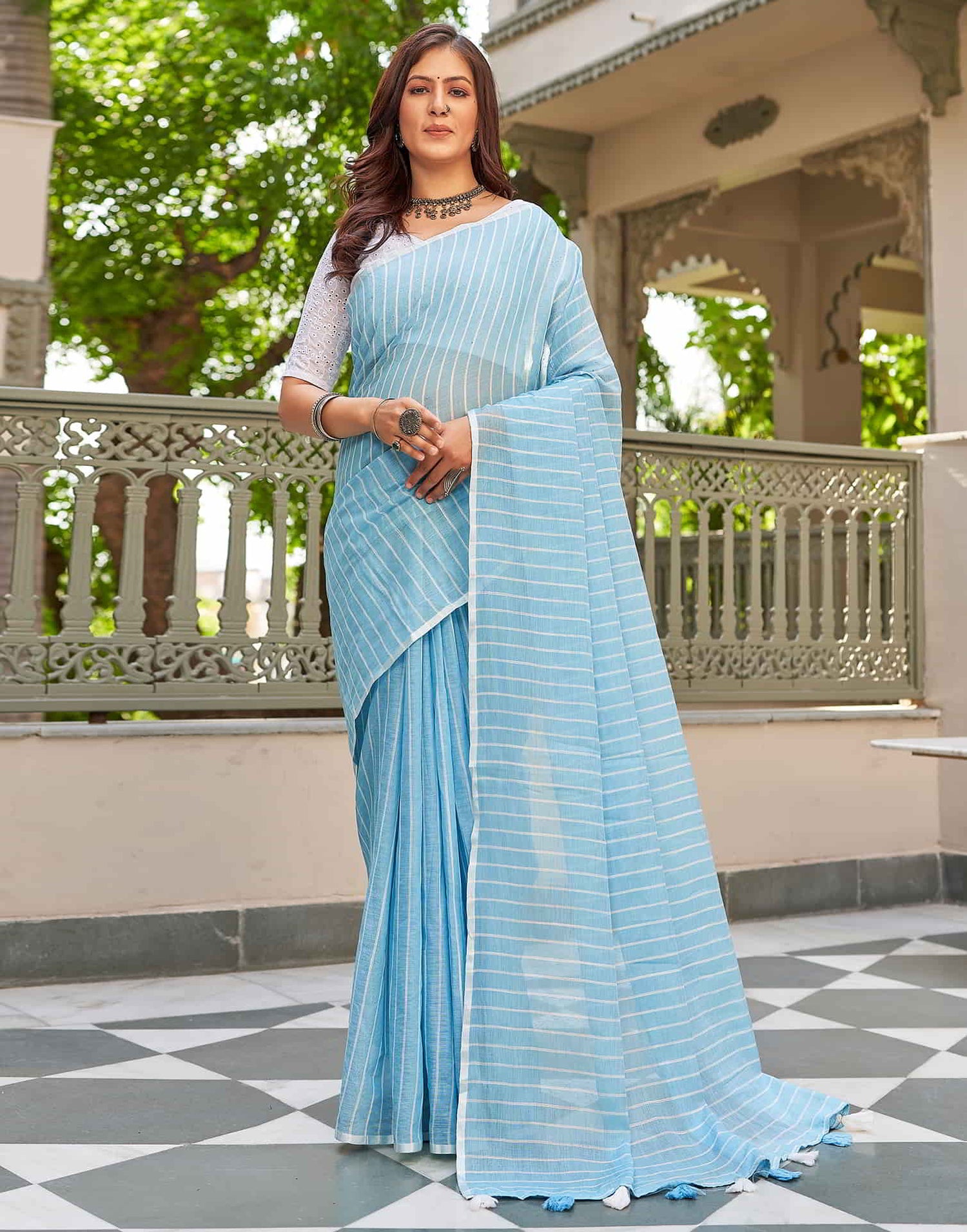 Blue Leheriya Linen Woven Saree