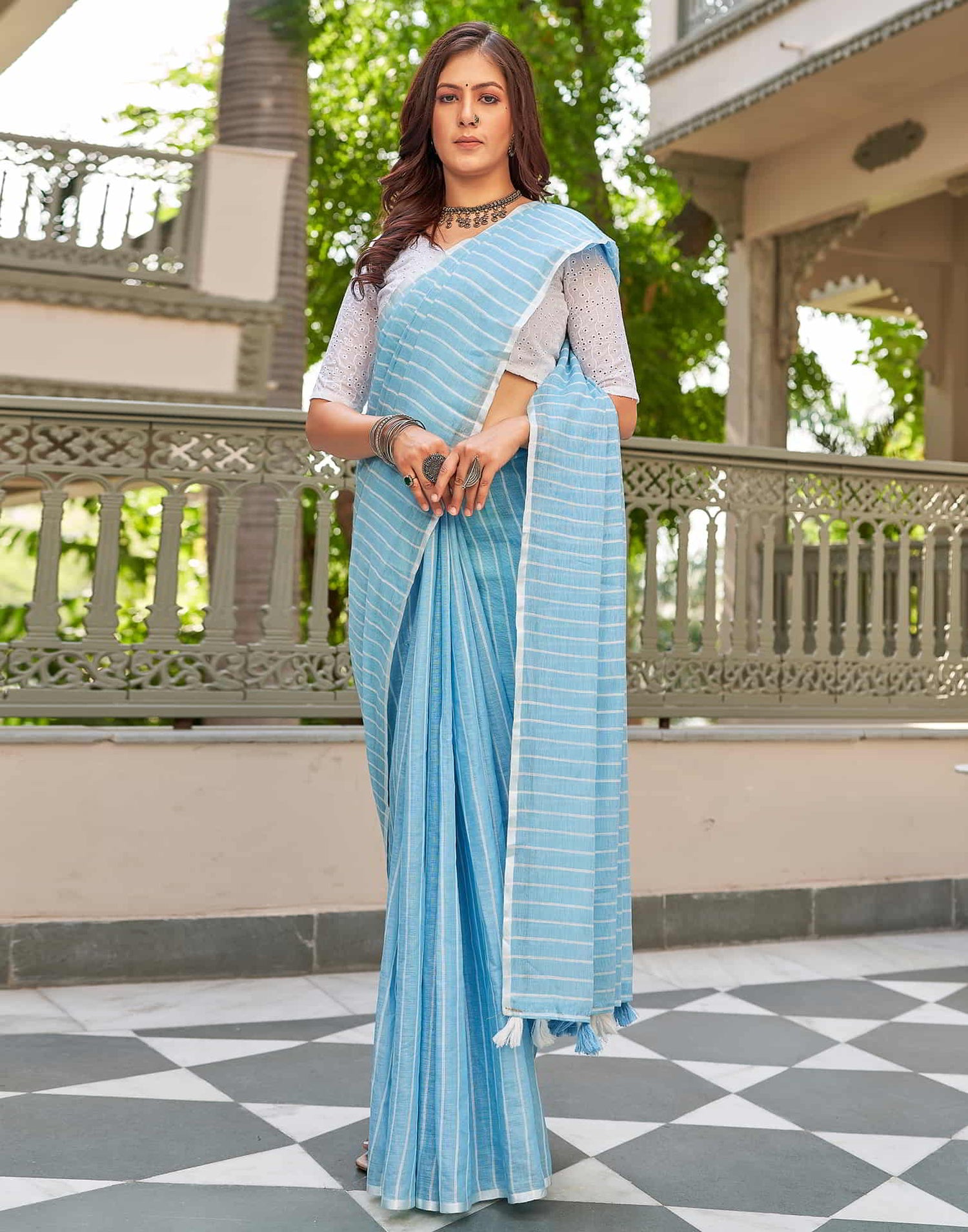 Blue Leheriya Linen Woven Saree