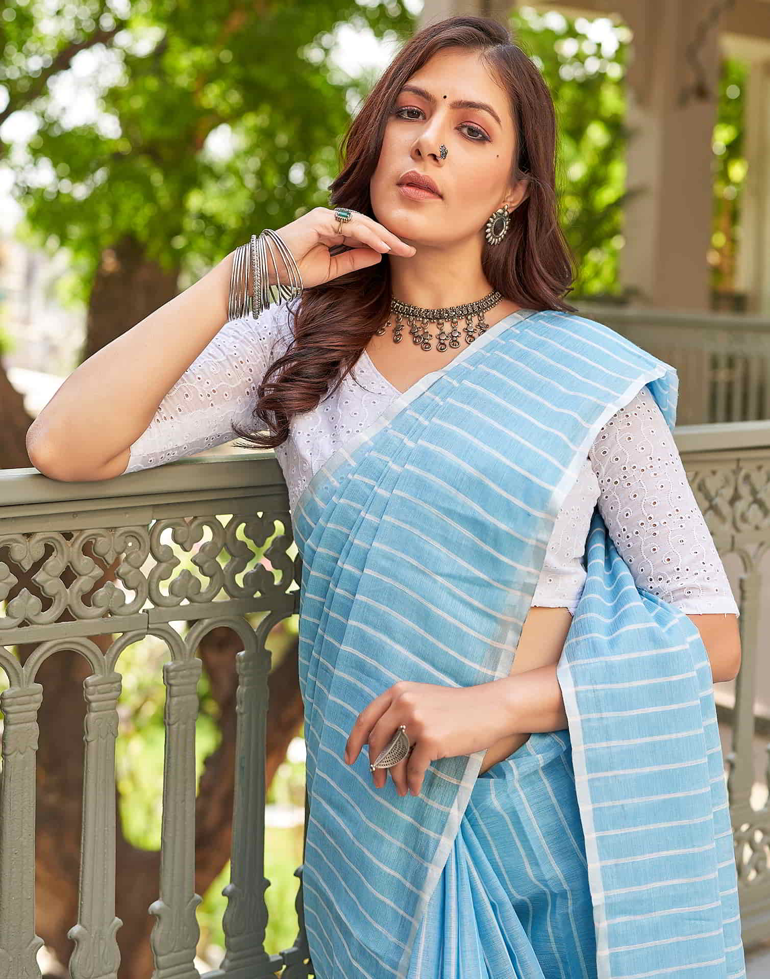 Blue Leheriya Linen Woven Saree