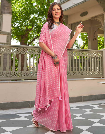 Pink Leheriya Linen Woven Saree