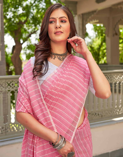 Pink Leheriya Linen Woven Saree