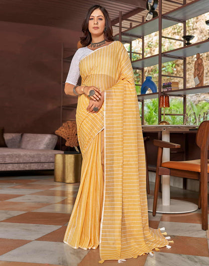 Yellow Leheriya Linen Woven Saree