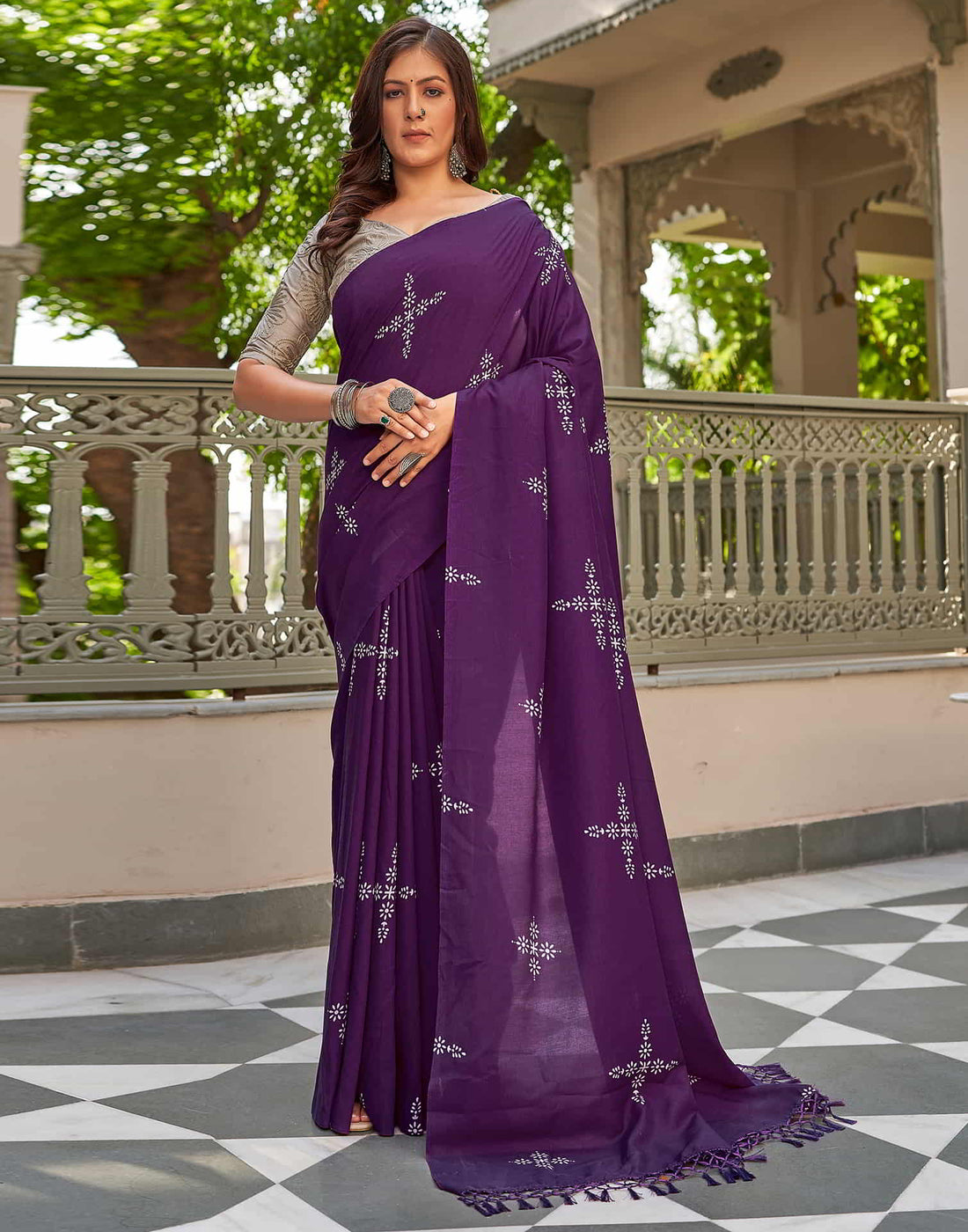 Purple Printed Cotton Saree