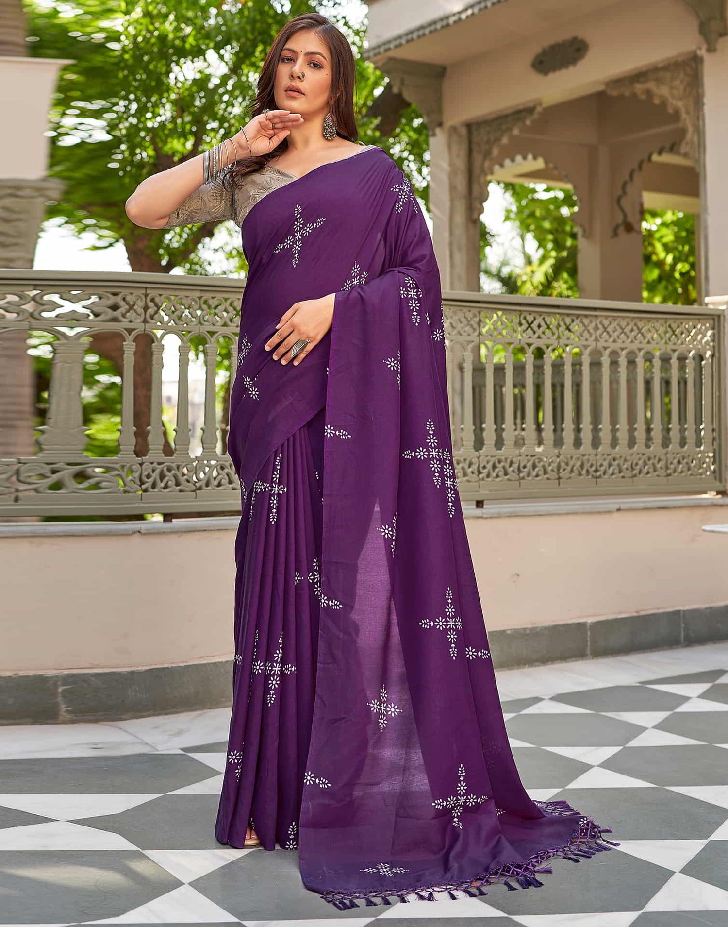 Purple Printed Cotton Saree