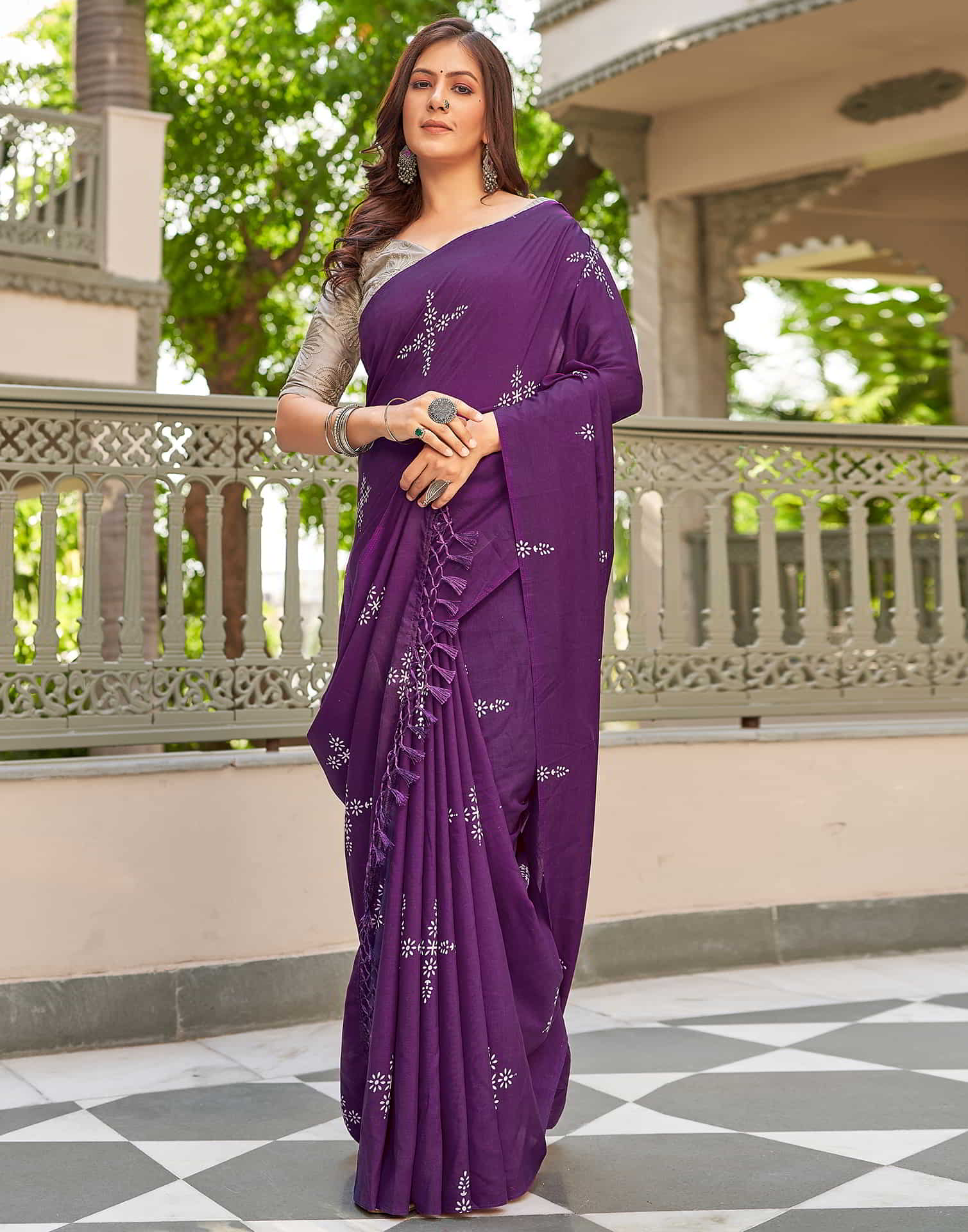 Purple Printed Cotton Saree