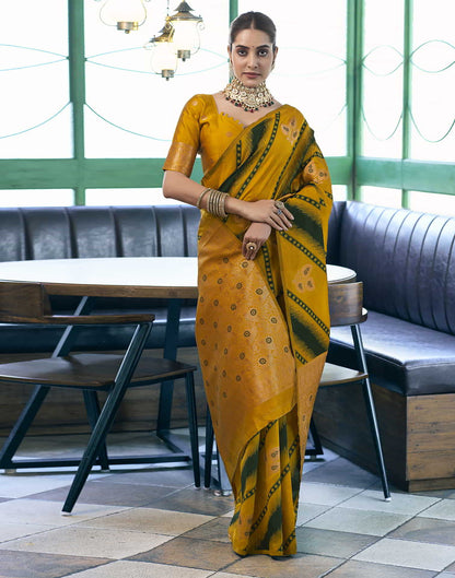 Yellow Banarasi Silk Woven Saree