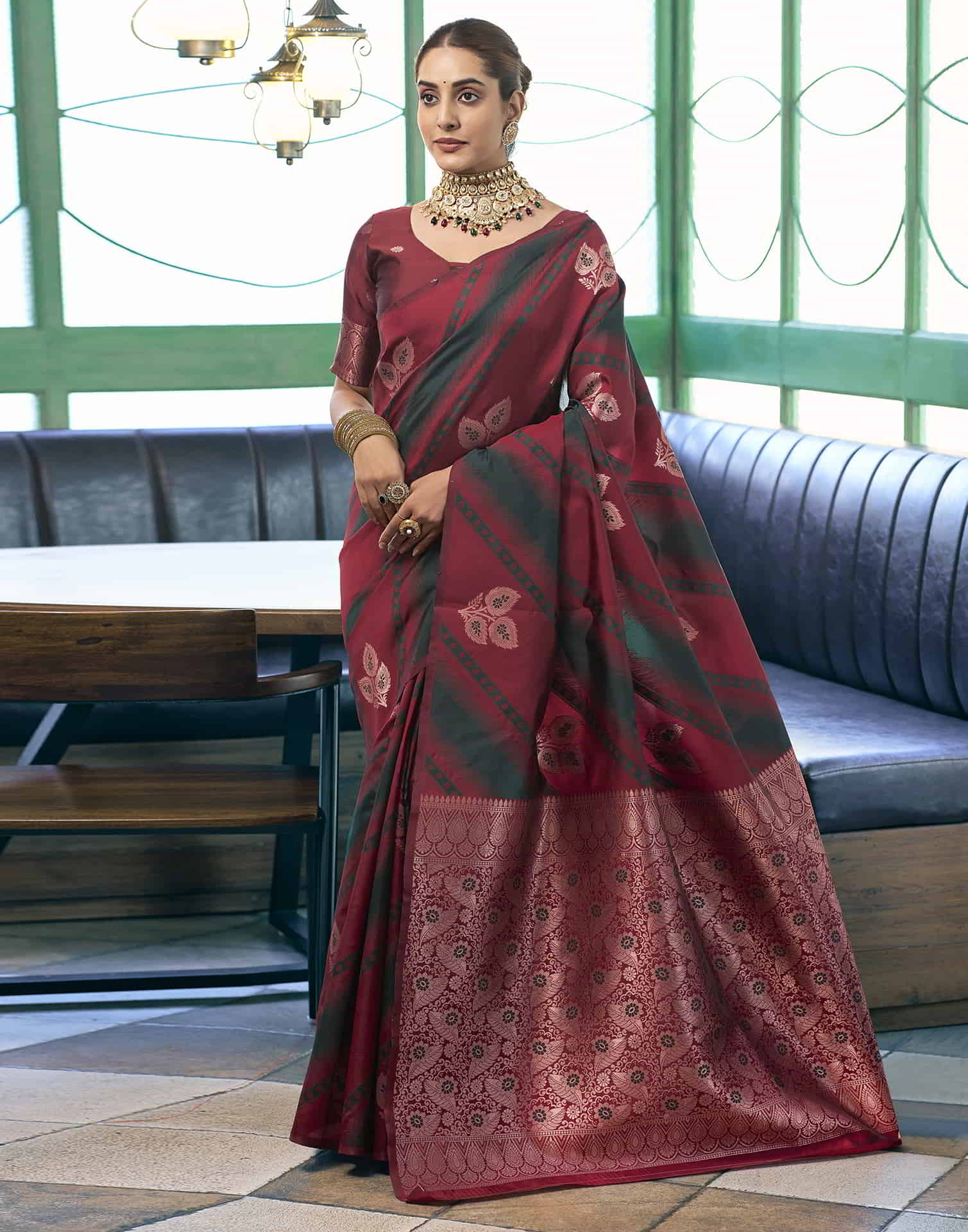 Maroon Banarasi Silk Woven Saree