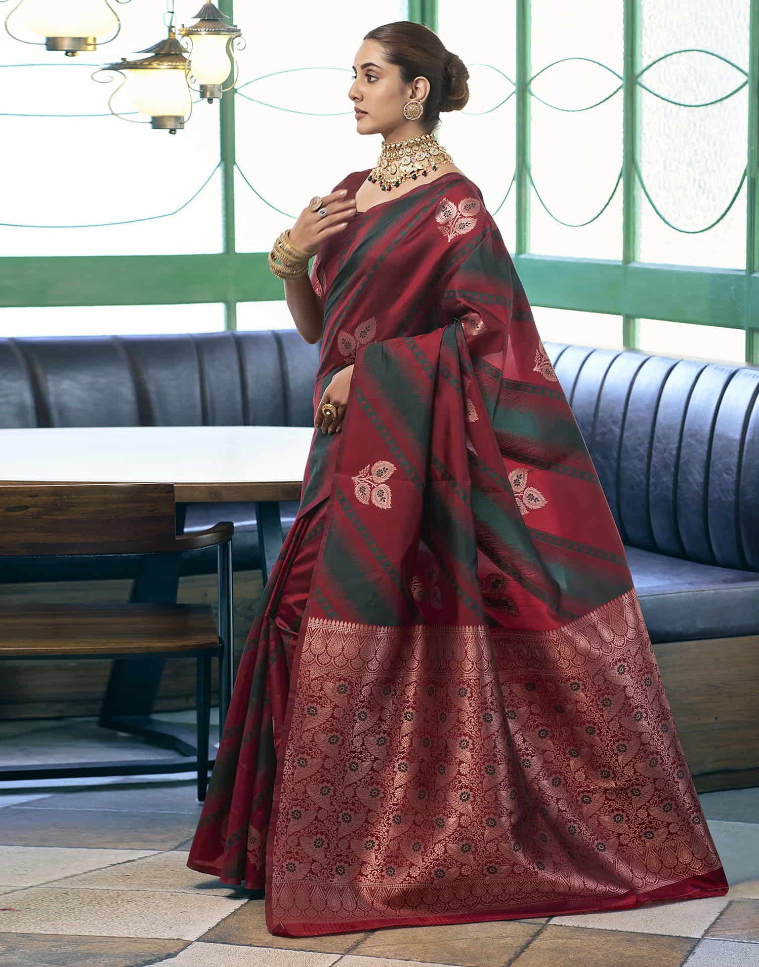 Maroon Banarasi Silk Woven Saree