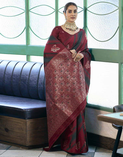 Maroon Banarasi Silk Woven Saree