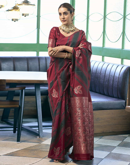 Maroon Banarasi Silk Woven Saree