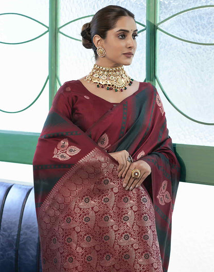 Maroon Banarasi Silk Woven Saree