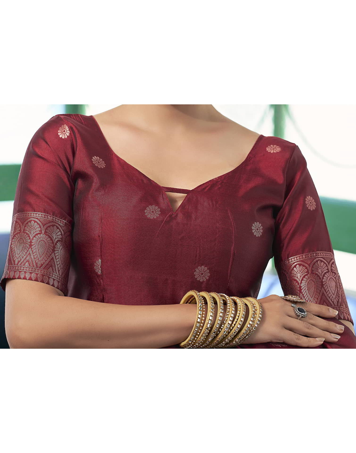 Maroon Banarasi Silk Woven Saree