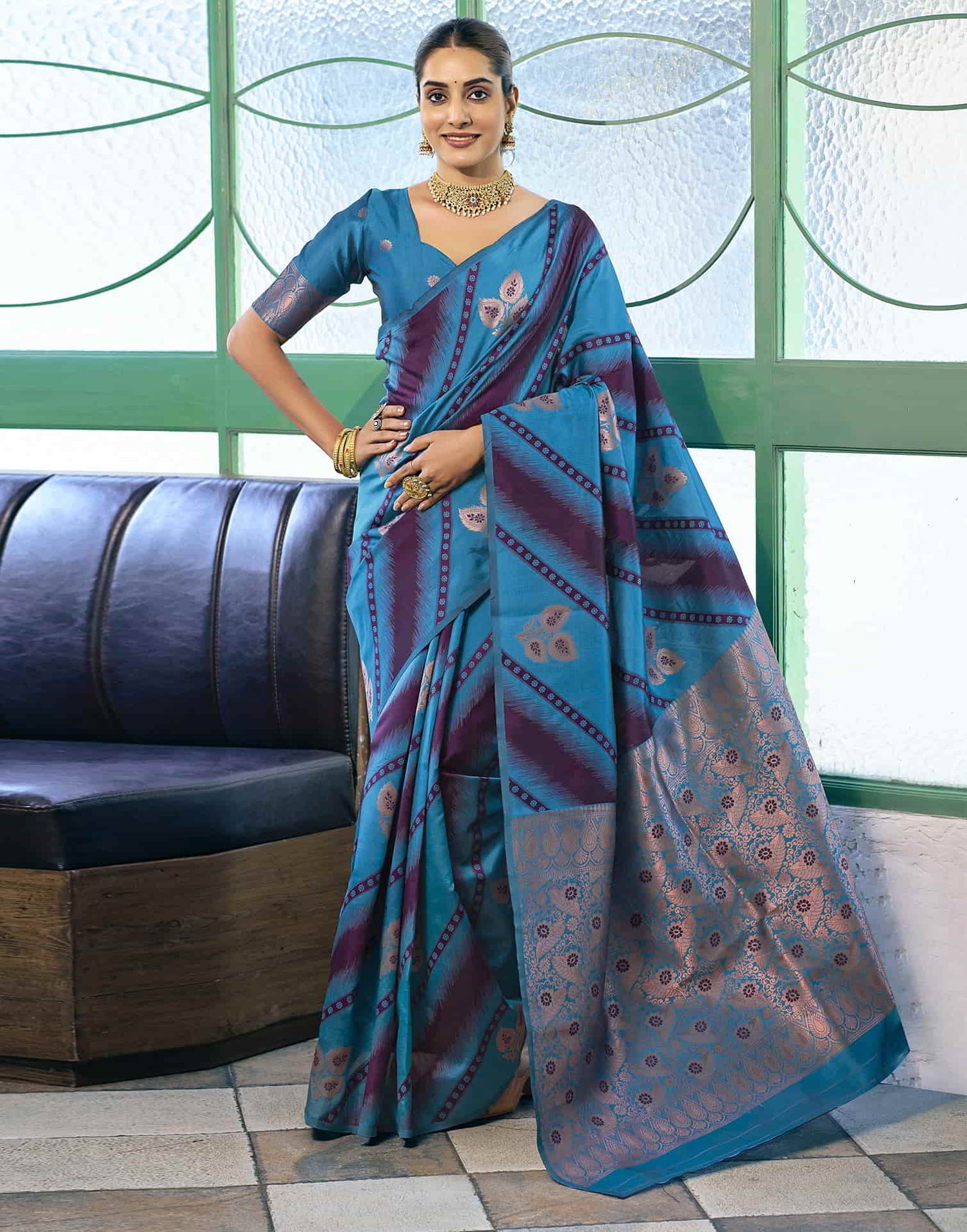 Blue Banarasi Silk Woven Saree