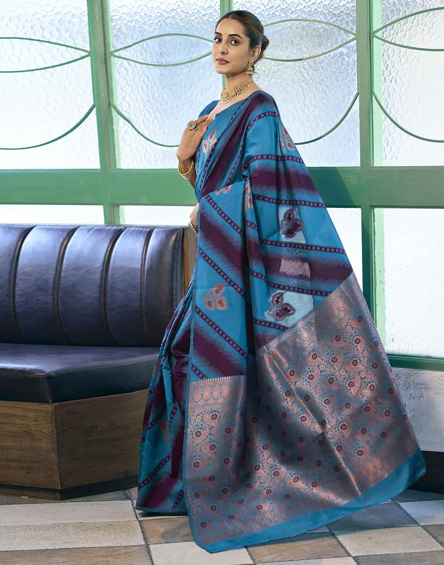 Blue Banarasi Silk Woven Saree