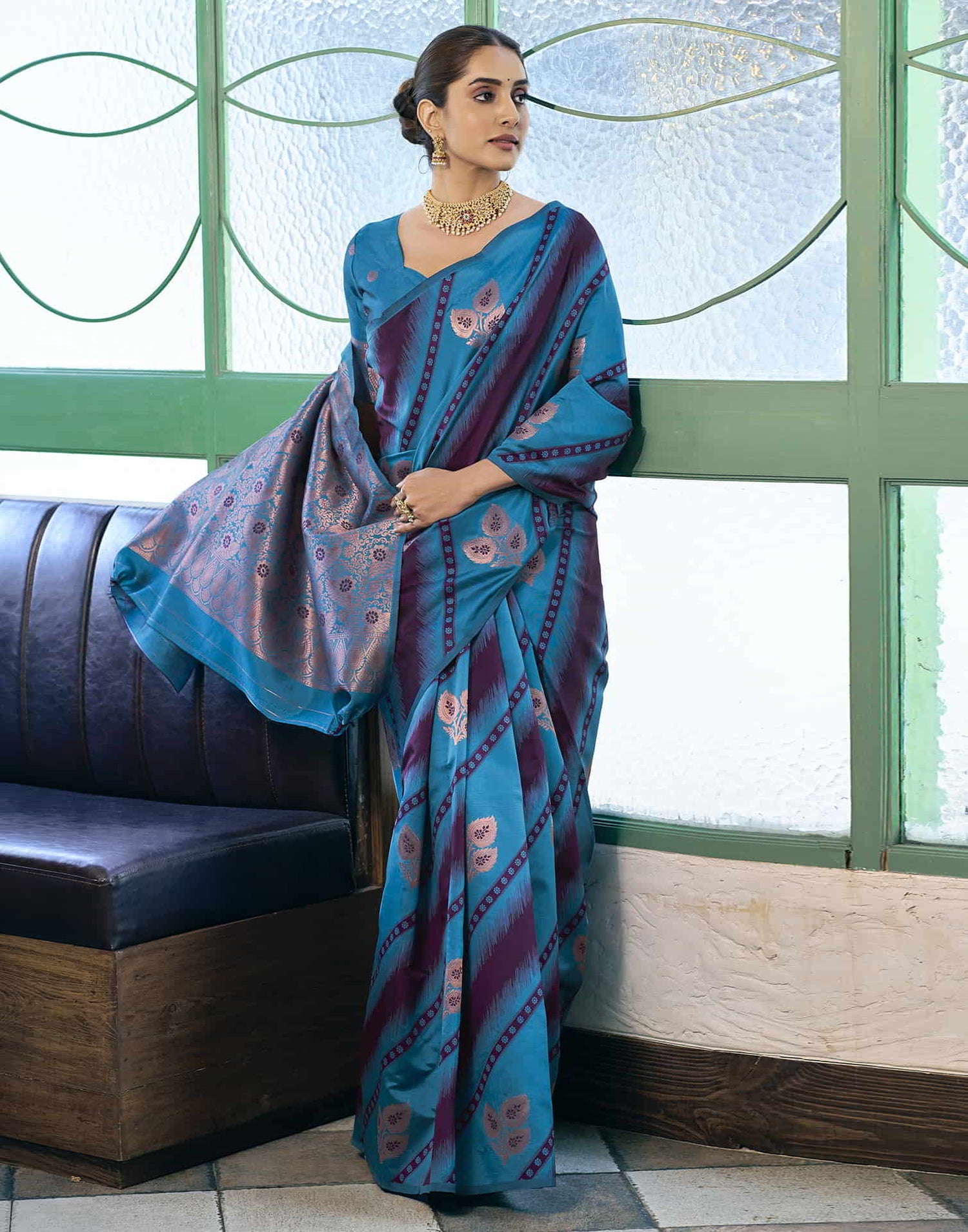 Blue Banarasi Silk Woven Saree