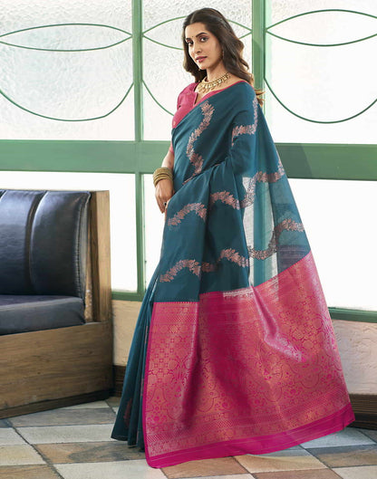 Blue Banarasi Silk Woven Saree