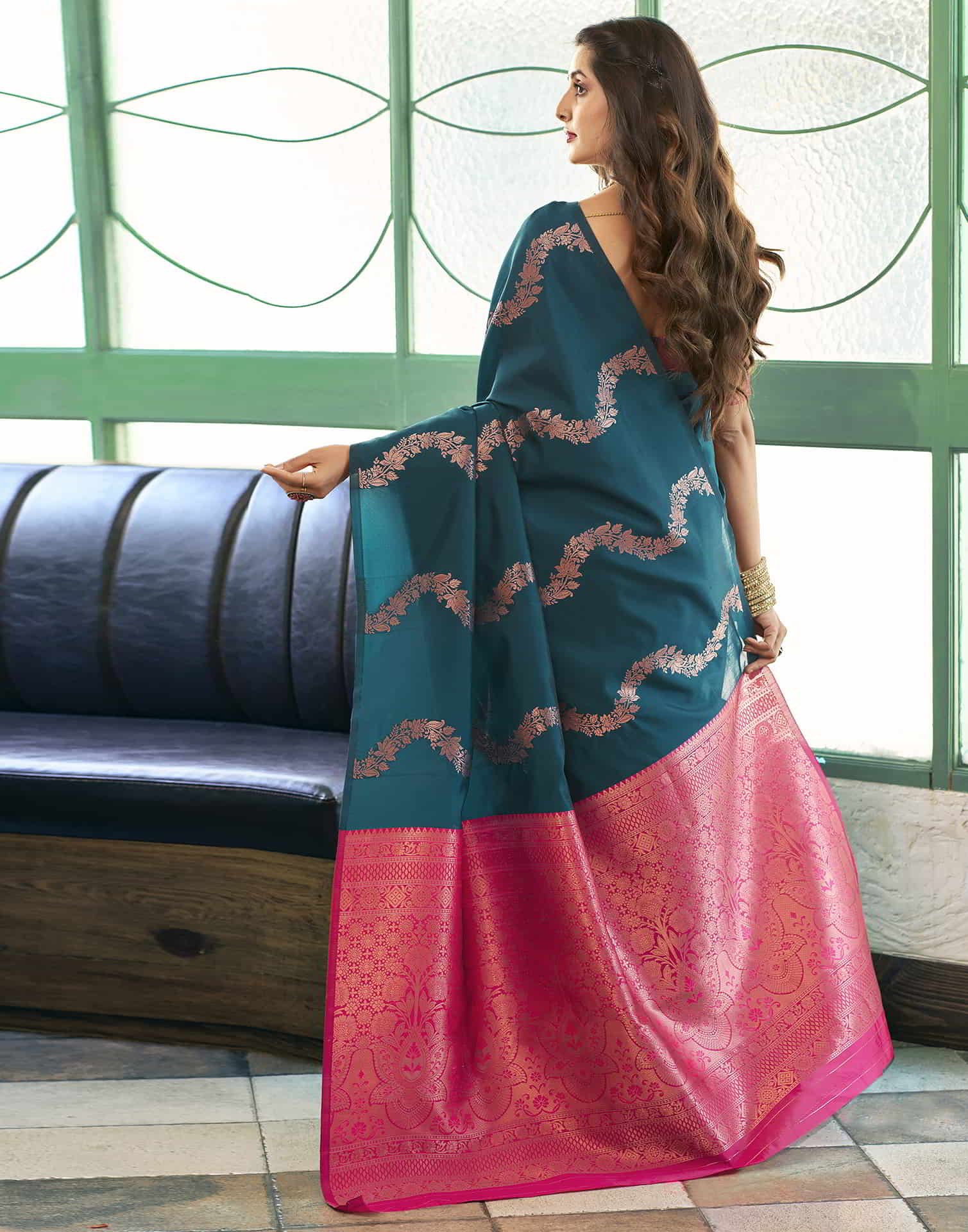 Teal Blue Banarasi Silk Woven Saree