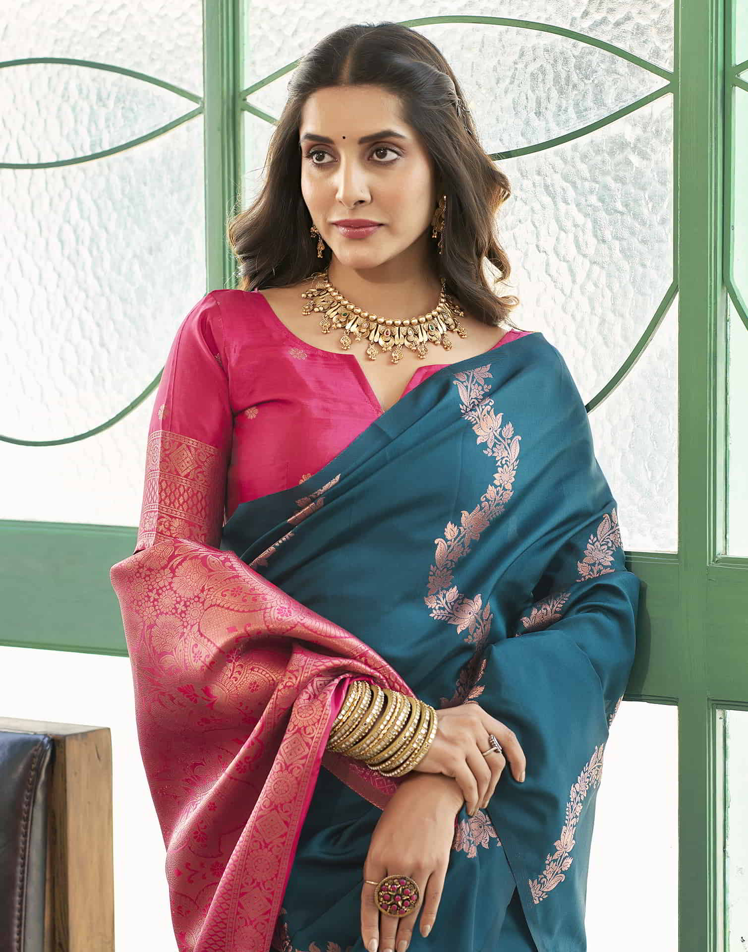 Teal Blue Banarasi Silk Woven Saree