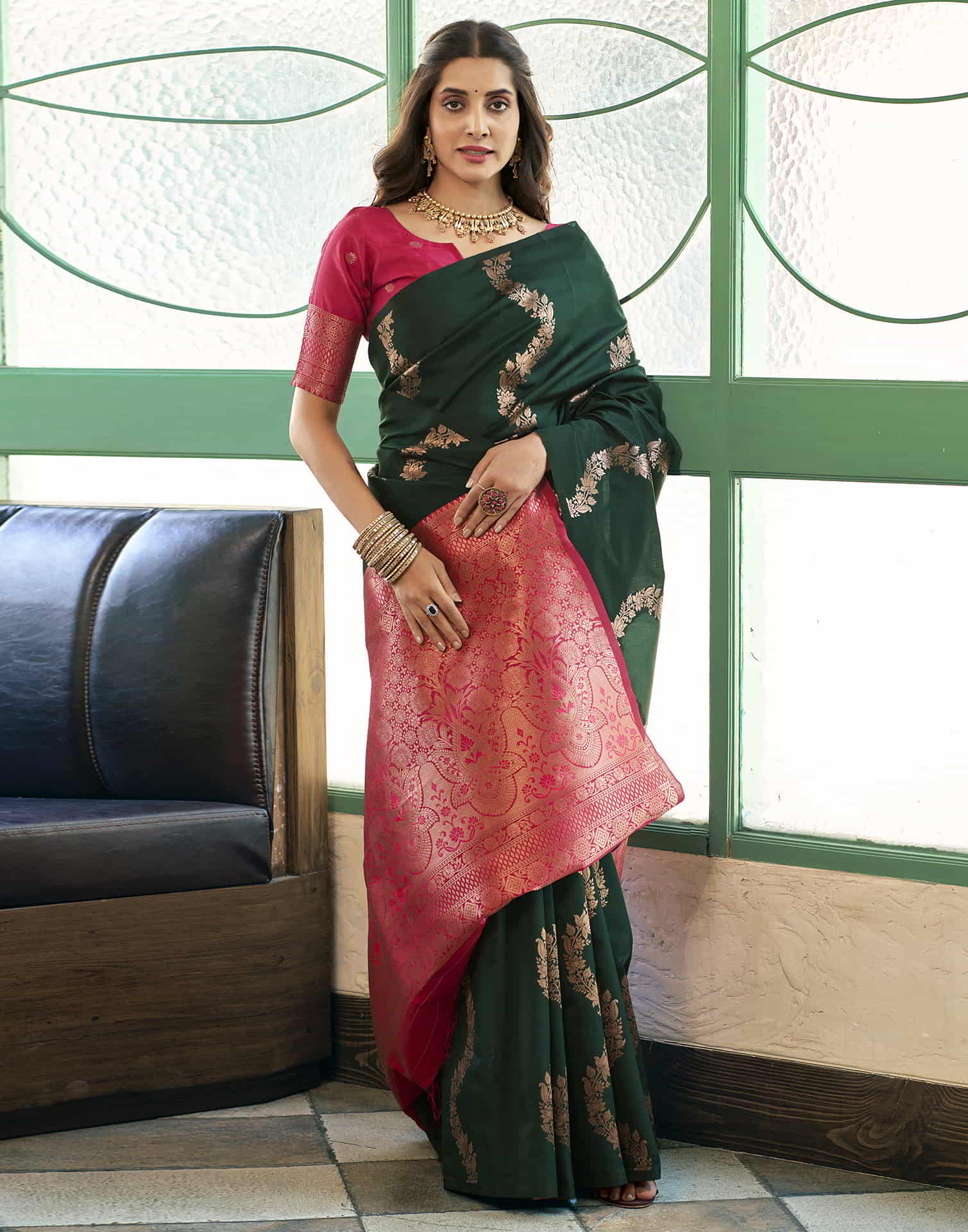 Green Banarasi Silk Woven Saree