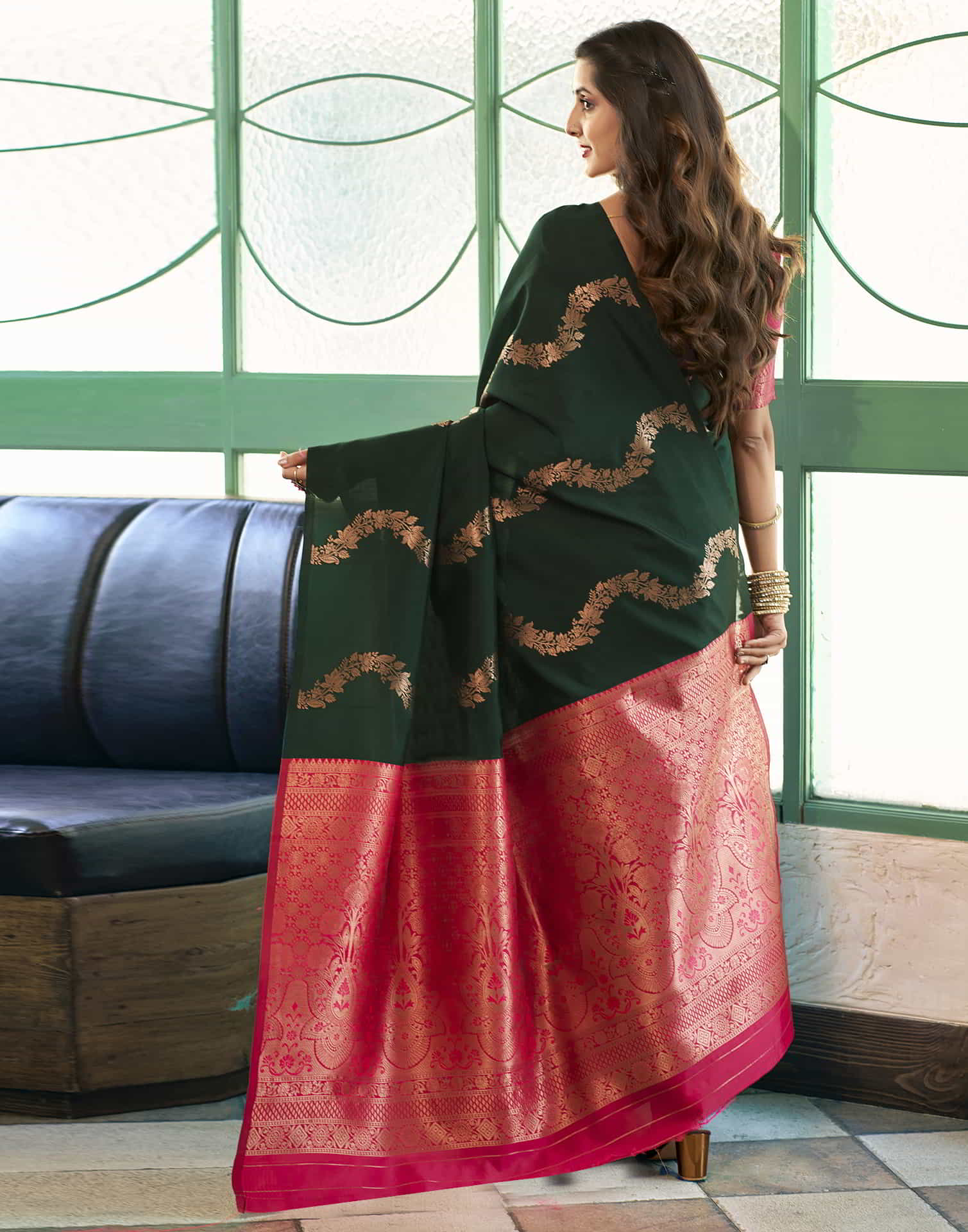 Green Banarasi Silk Woven Saree