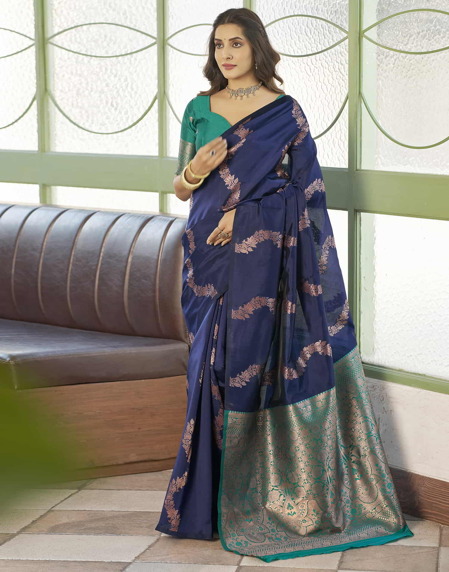 Blue Banarasi Silk Woven Saree