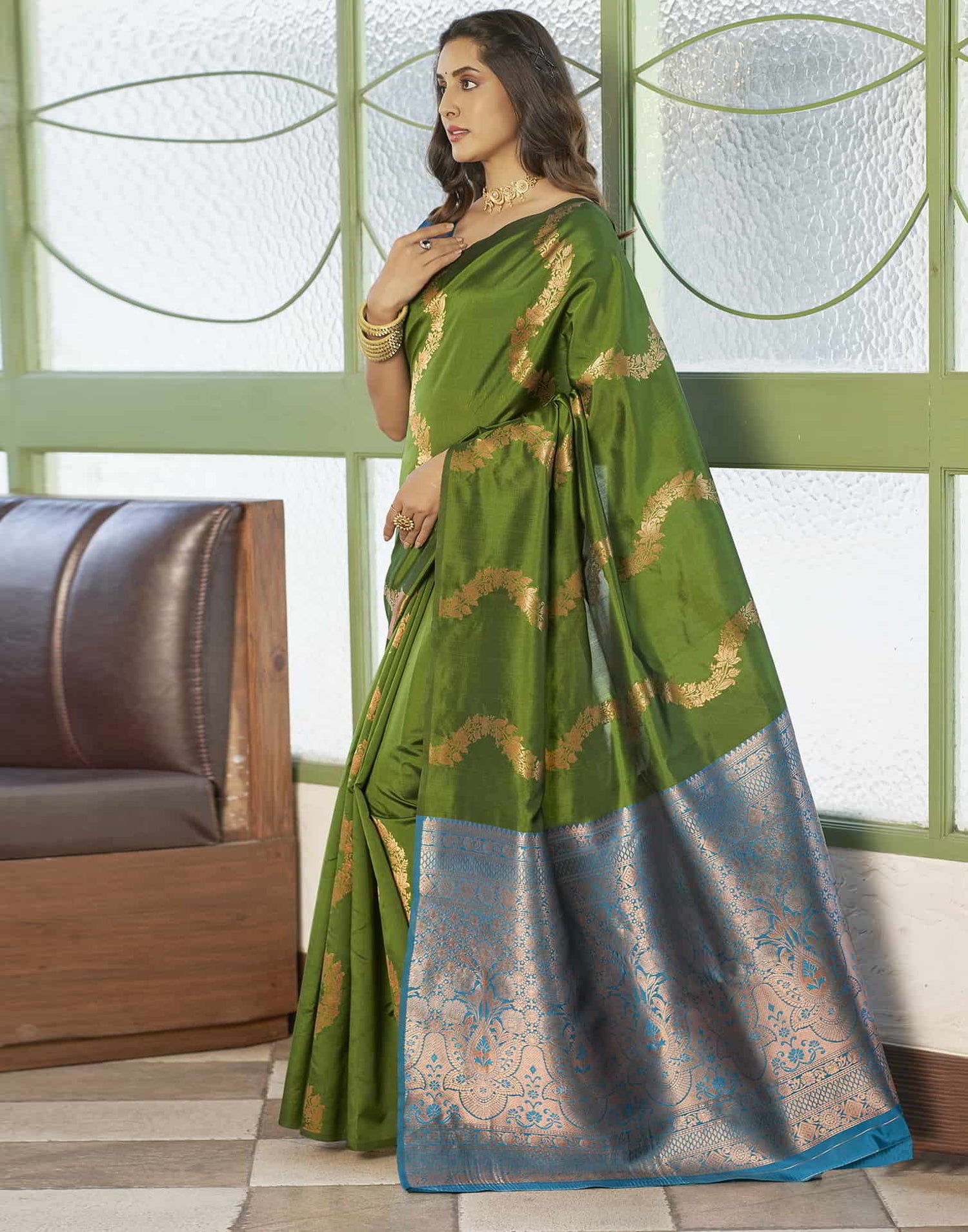 Green Banarasi Silk Woven Saree