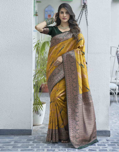 Yellow Banarasi Silk Woven Saree