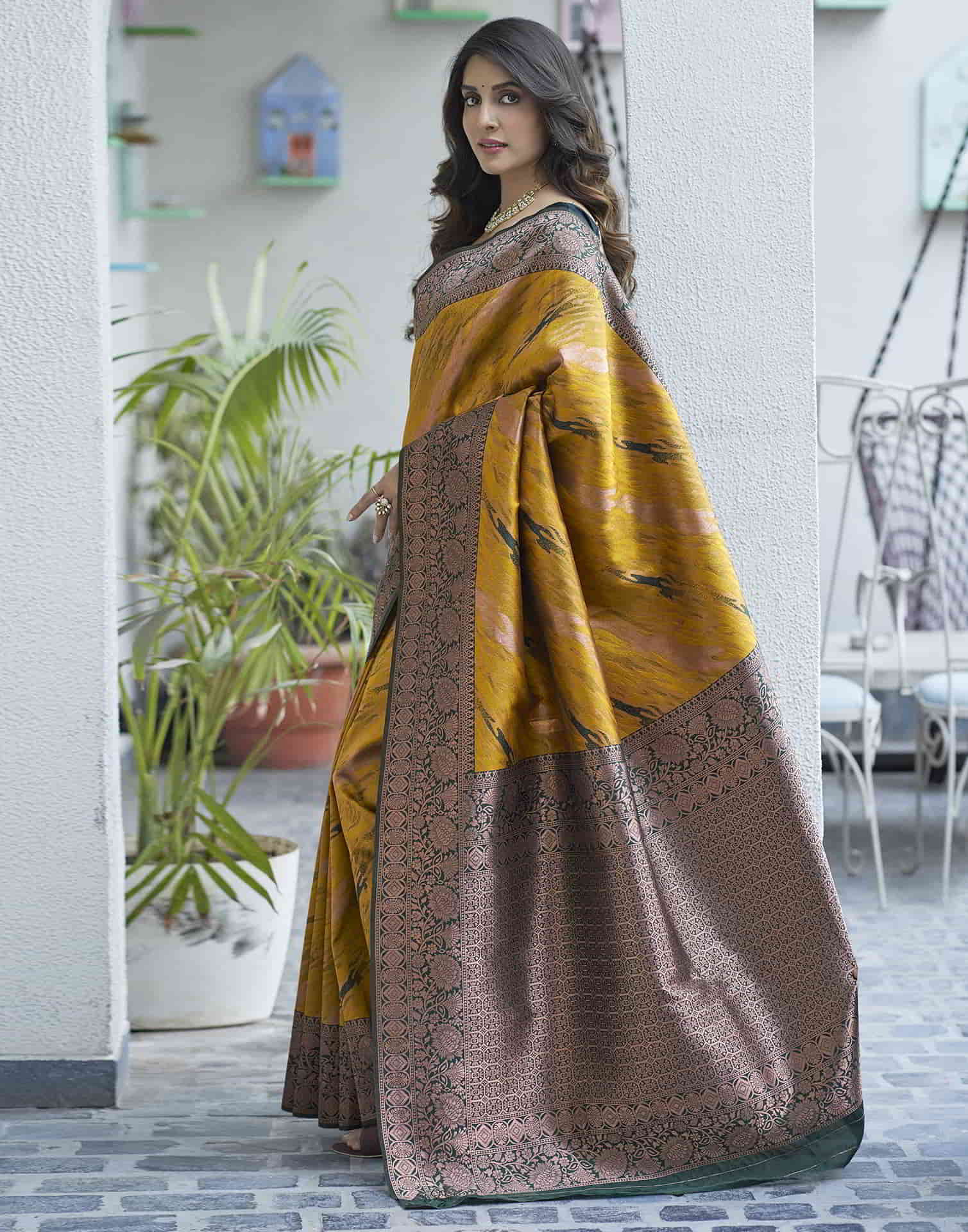 Yellow Banarasi Silk Woven Saree