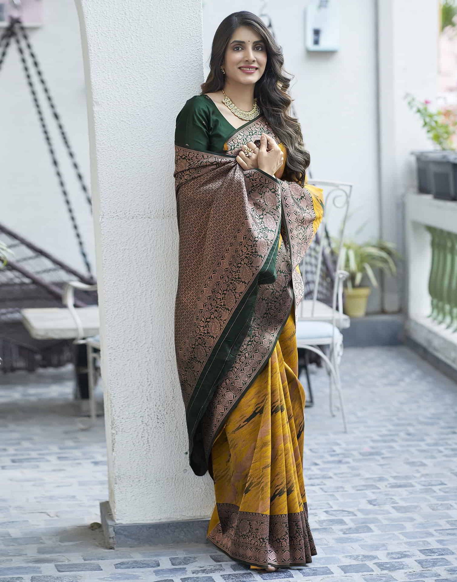 Yellow Banarasi Silk Woven Saree