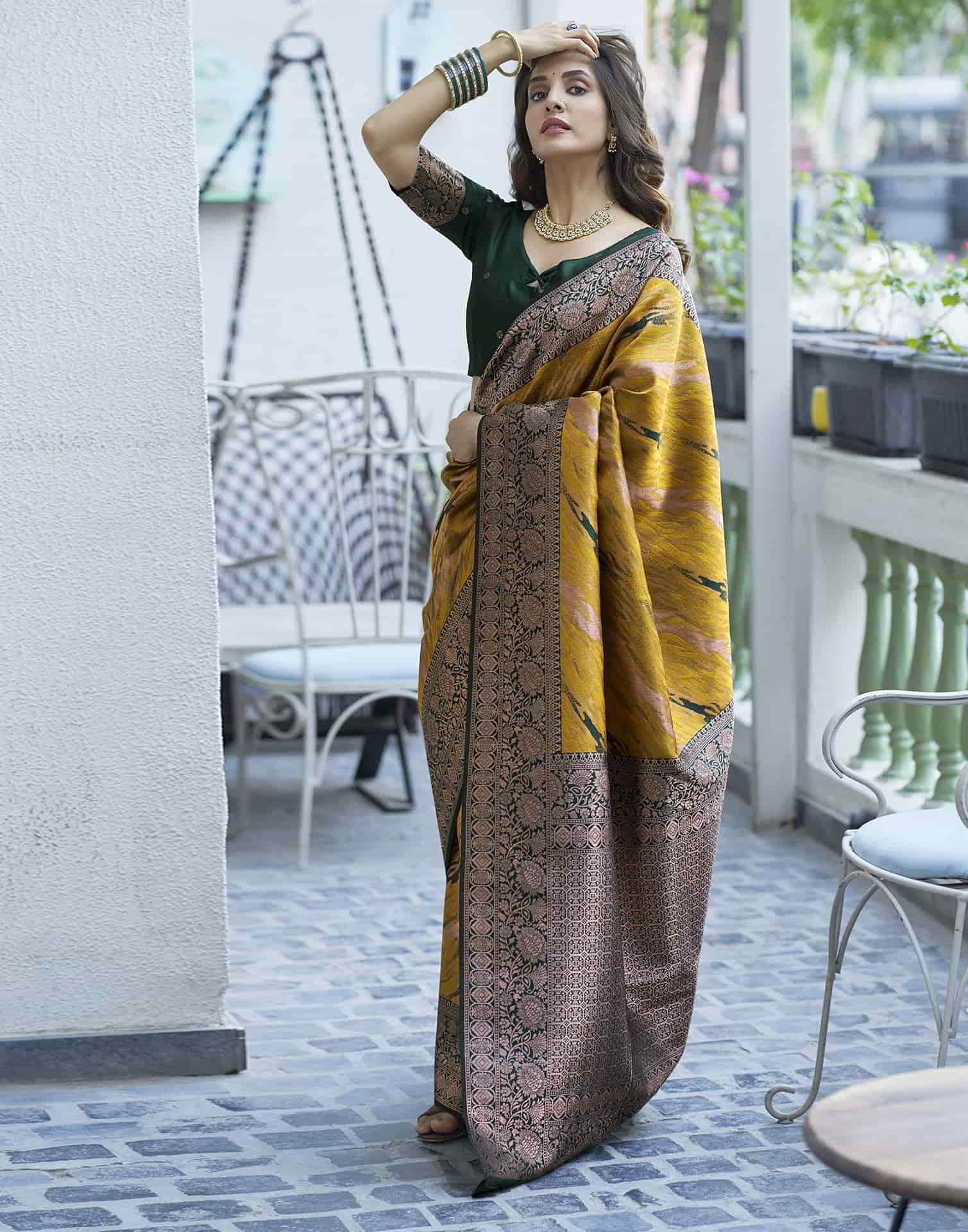 Yellow Banarasi Silk Woven Saree