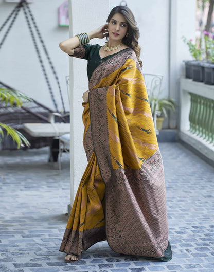 Yellow Banarasi Silk Woven Saree