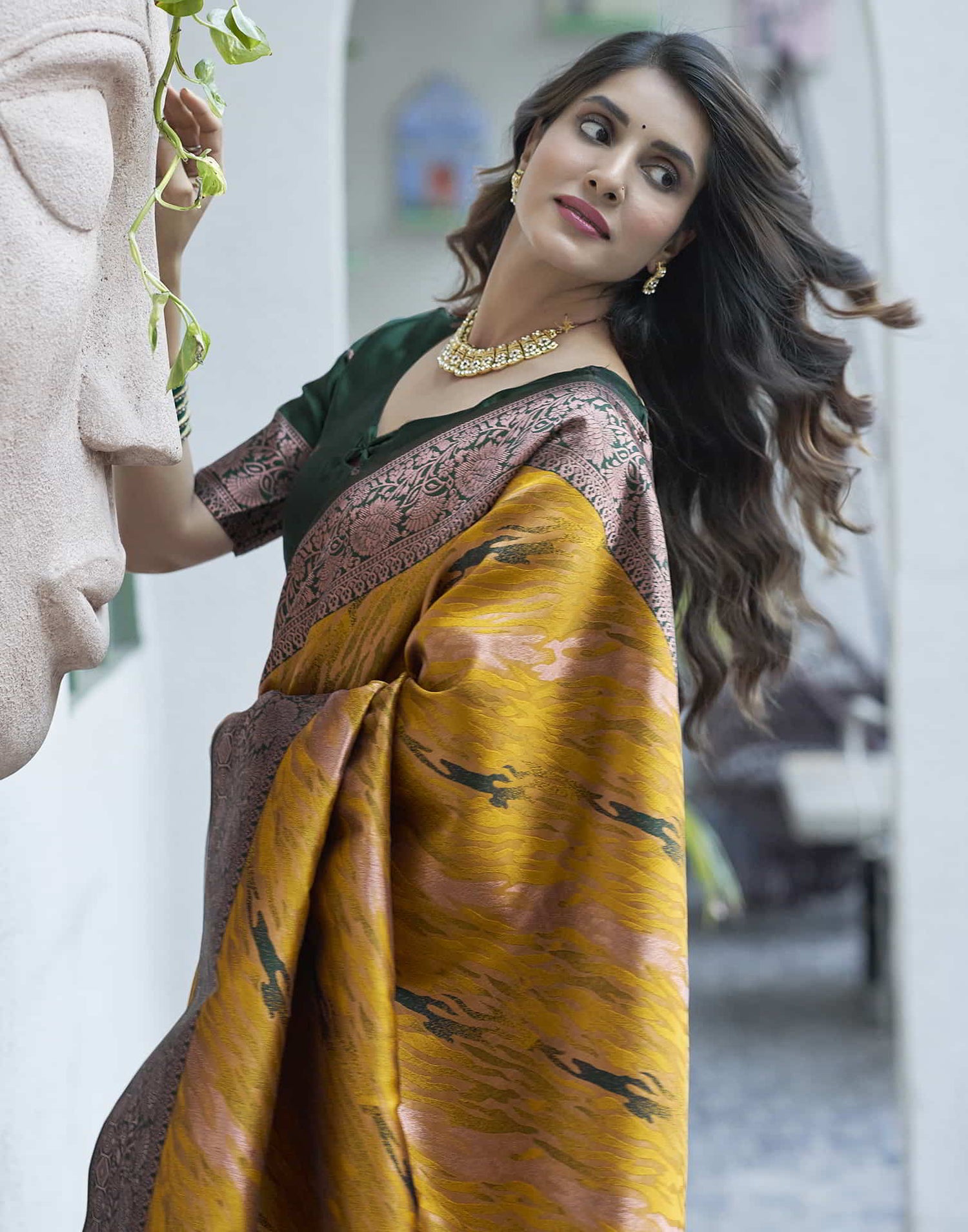 Yellow Banarasi Silk Woven Saree