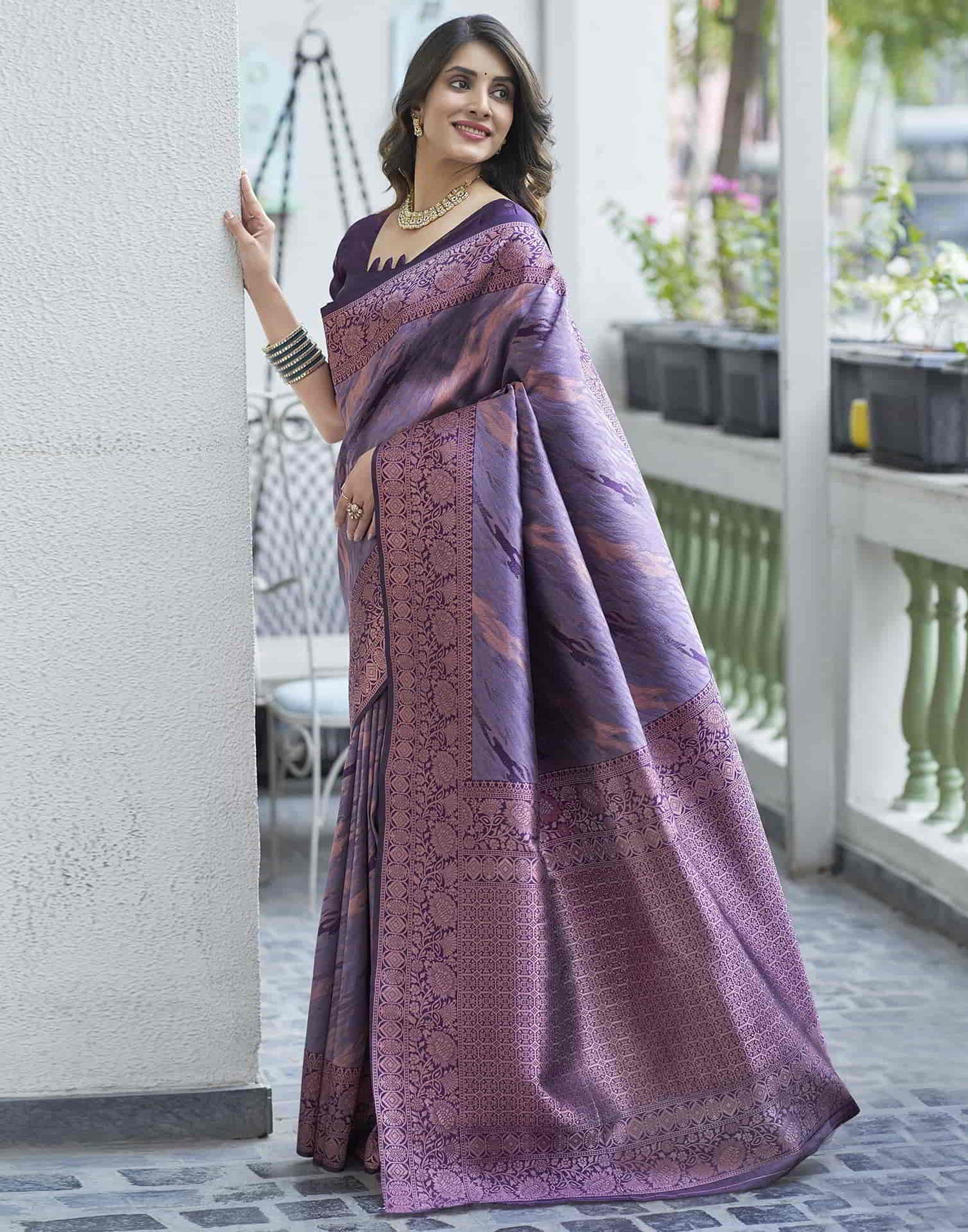 Mauve Banarasi Silk Woven Saree