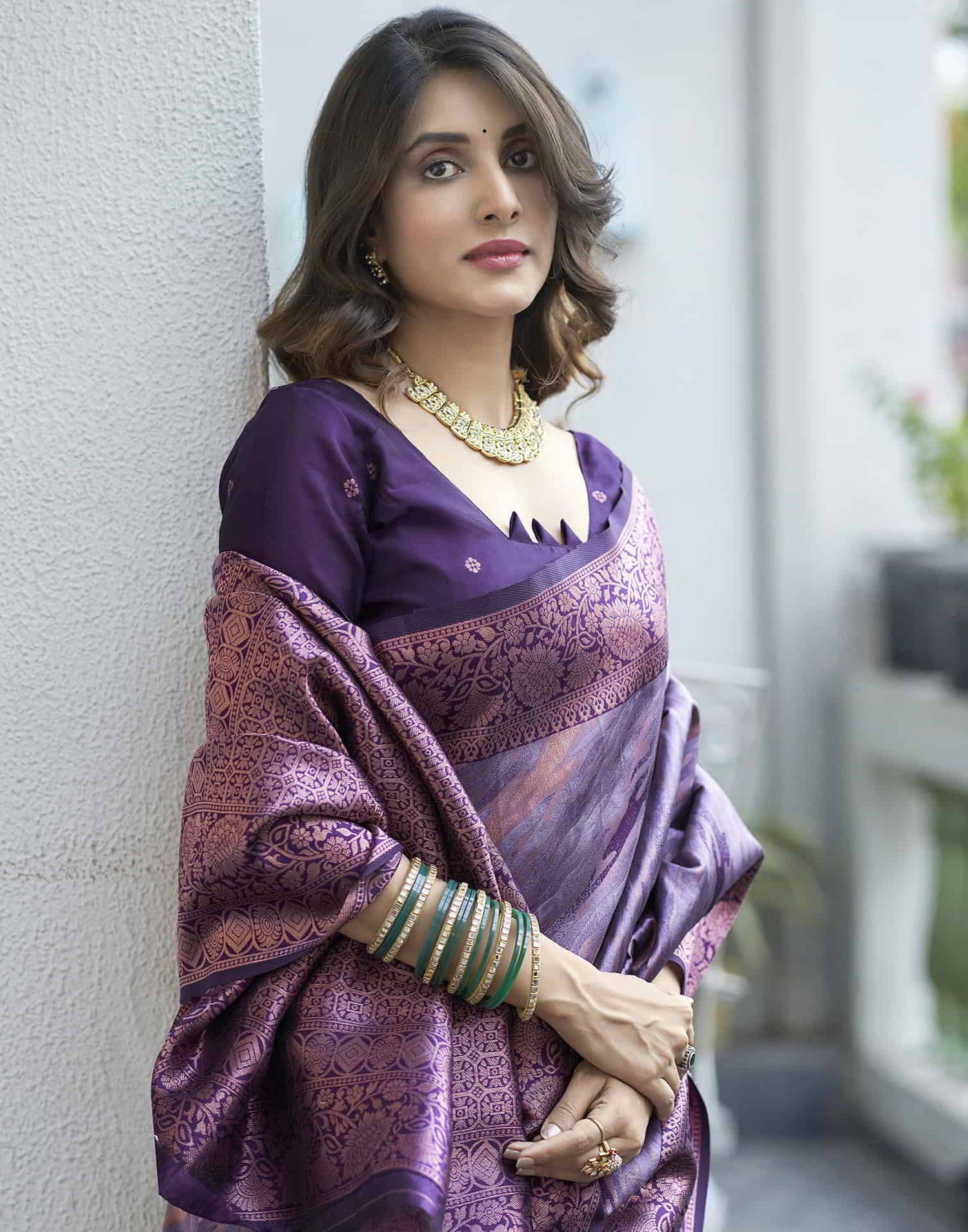 Mauve Banarasi Silk Woven Saree