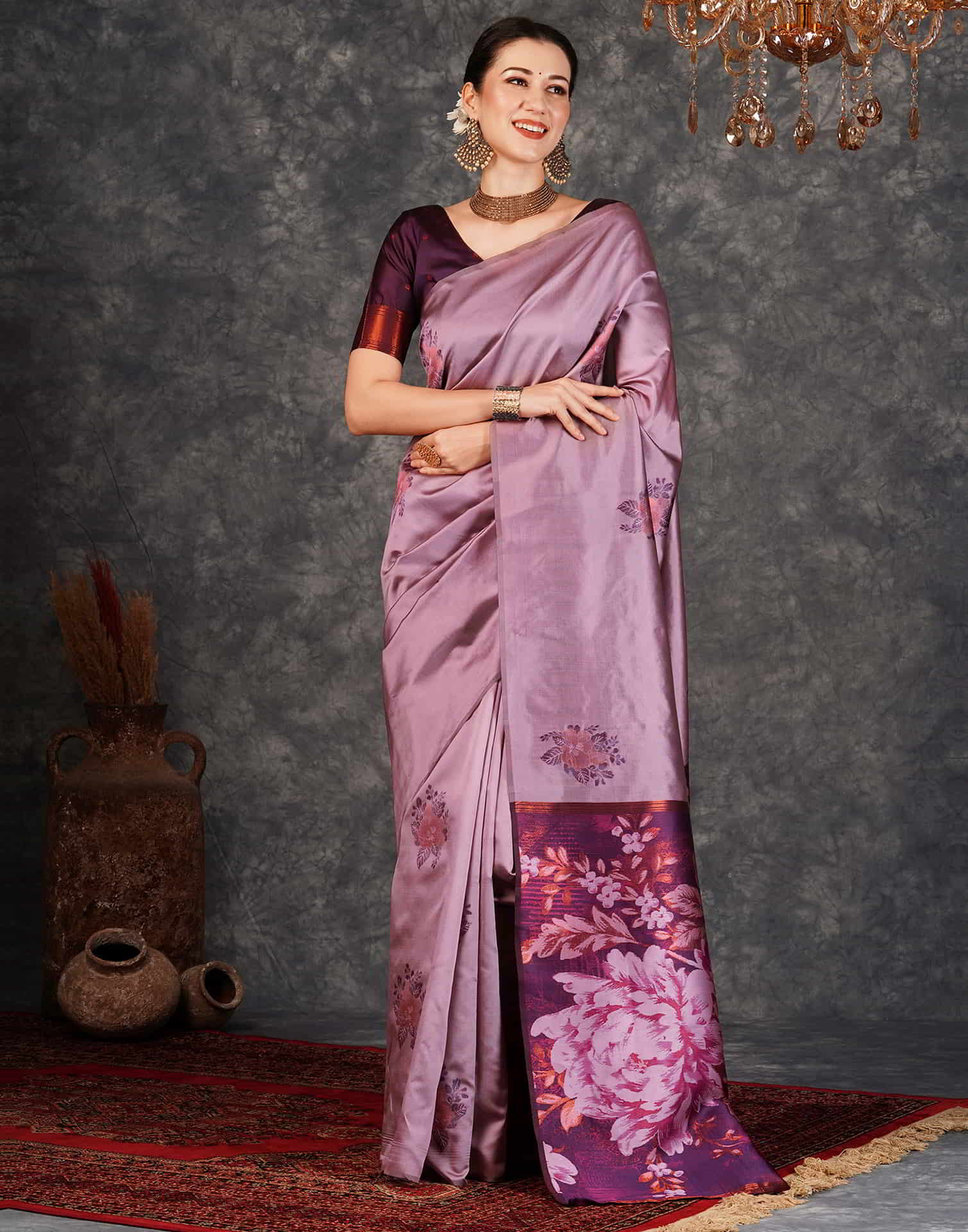 Mauve Banarasi Silk Woven Saree