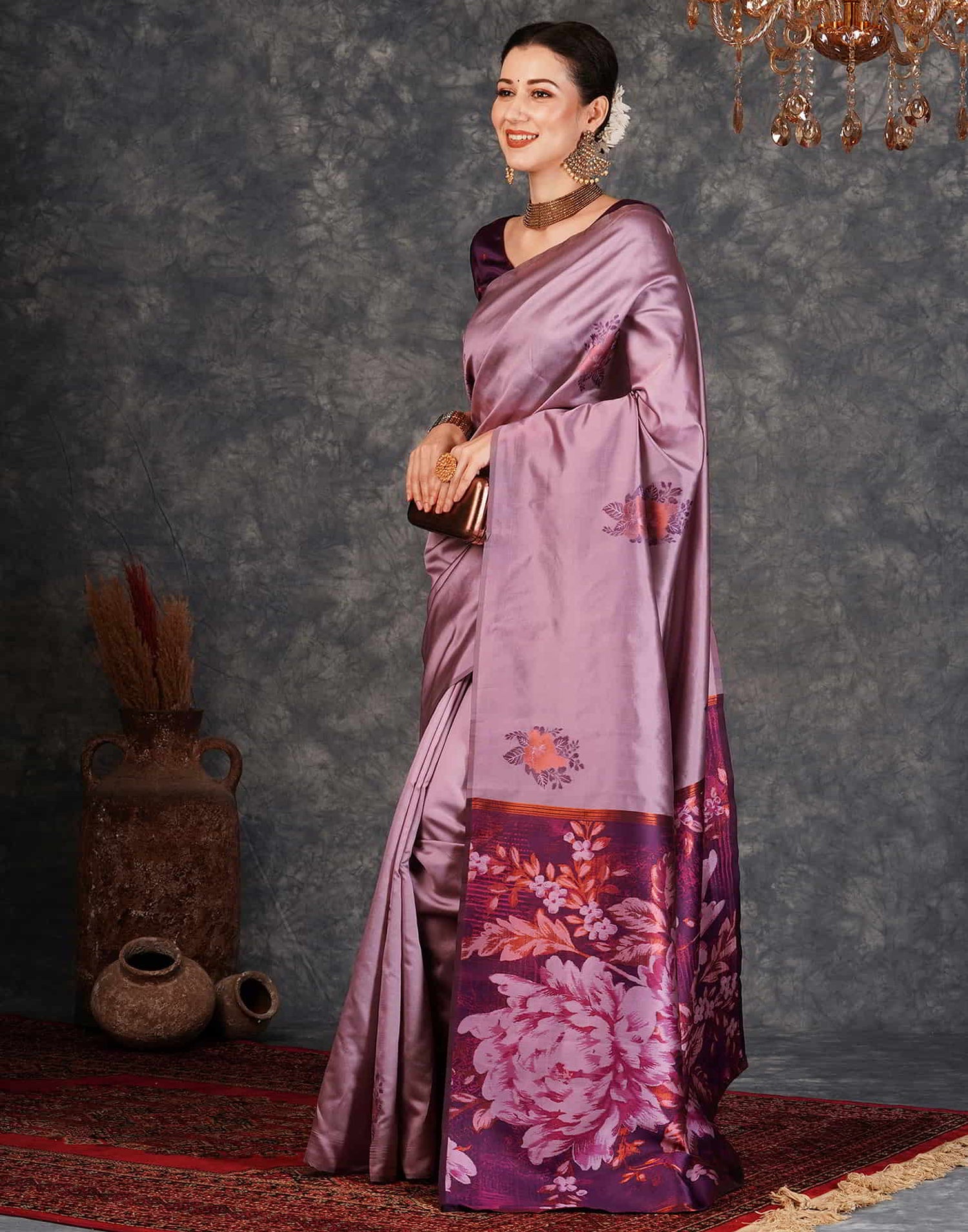 Mauve Banarasi Silk Woven Saree