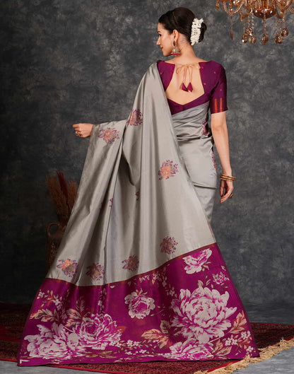 Grey Banarasi Silk Woven Saree