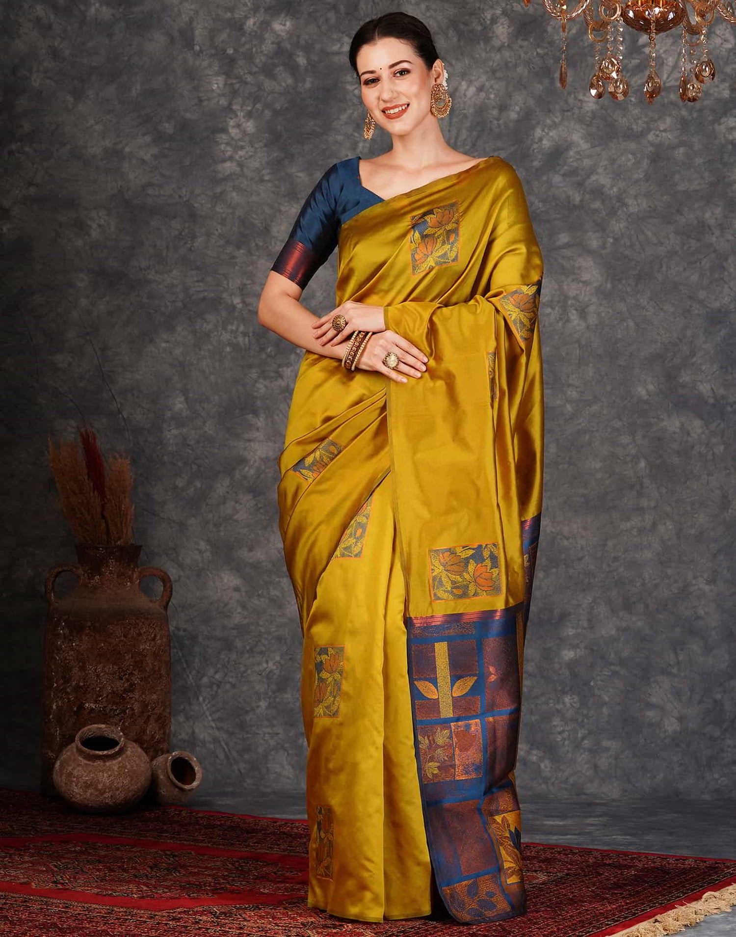 Yellow Banarasi Silk Woven Saree