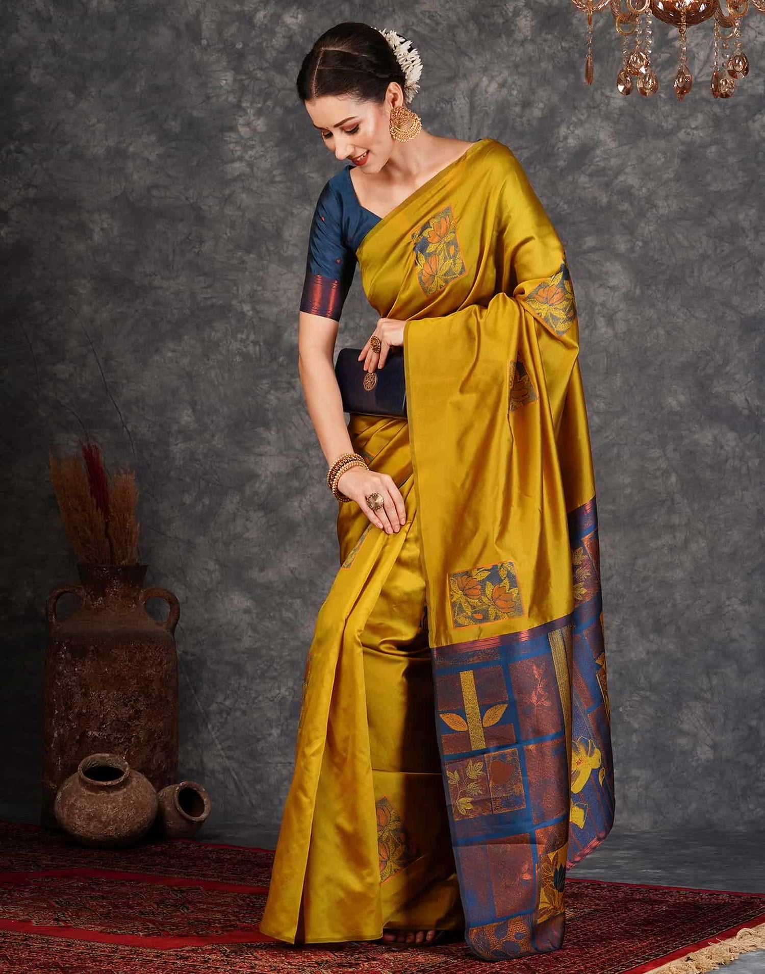 Yellow Banarasi Silk Woven Saree