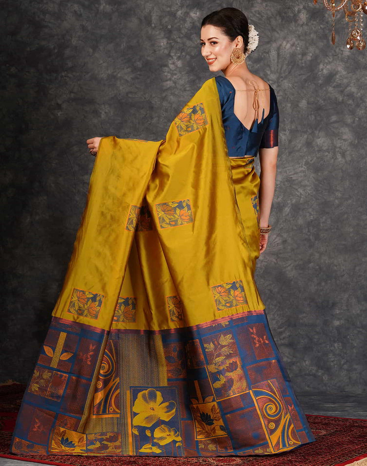 Turmeric Yellow Silk Woven Banarasi Saree