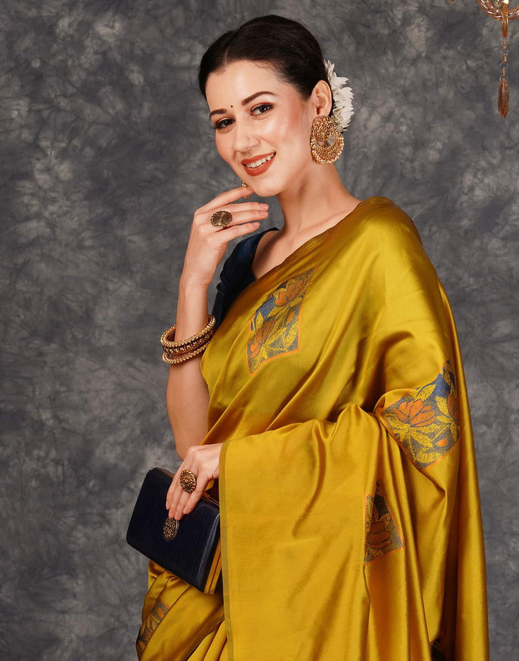 Turmeric Yellow Silk Woven Banarasi Saree