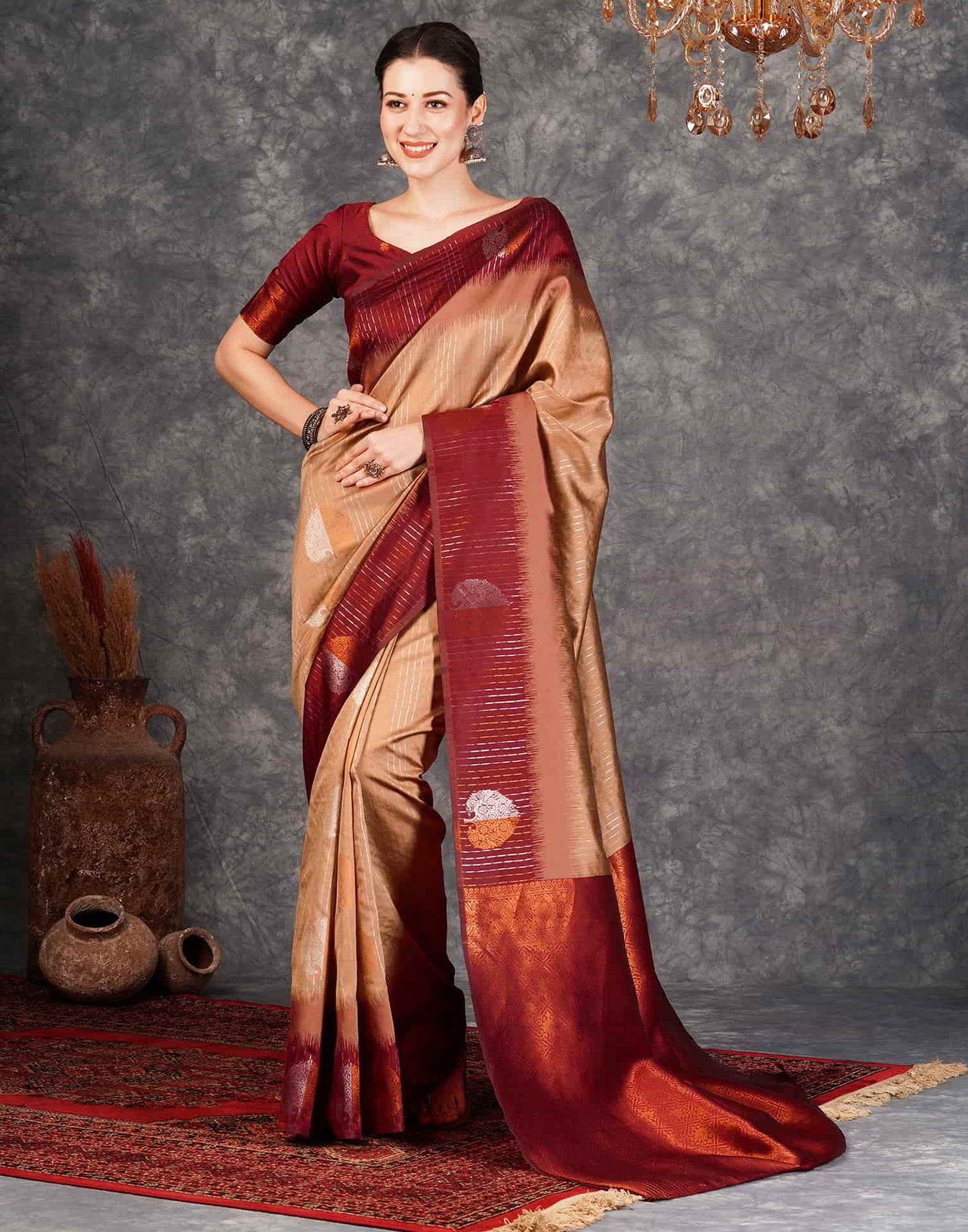 Brown Banarasi Silk Woven Saree