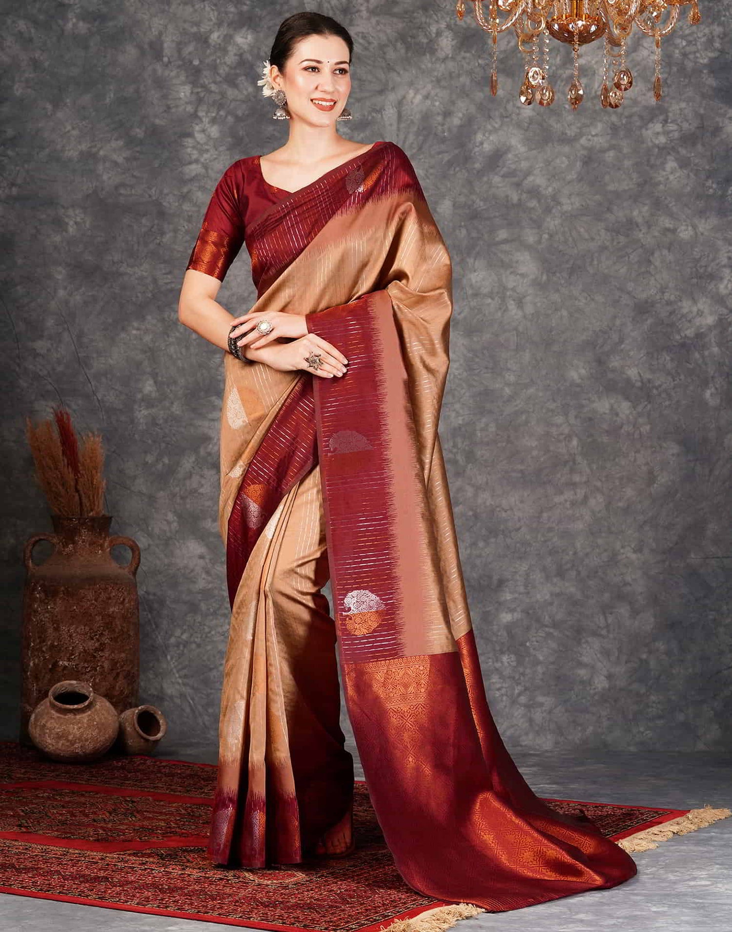 Brown Banarasi Silk Woven Saree