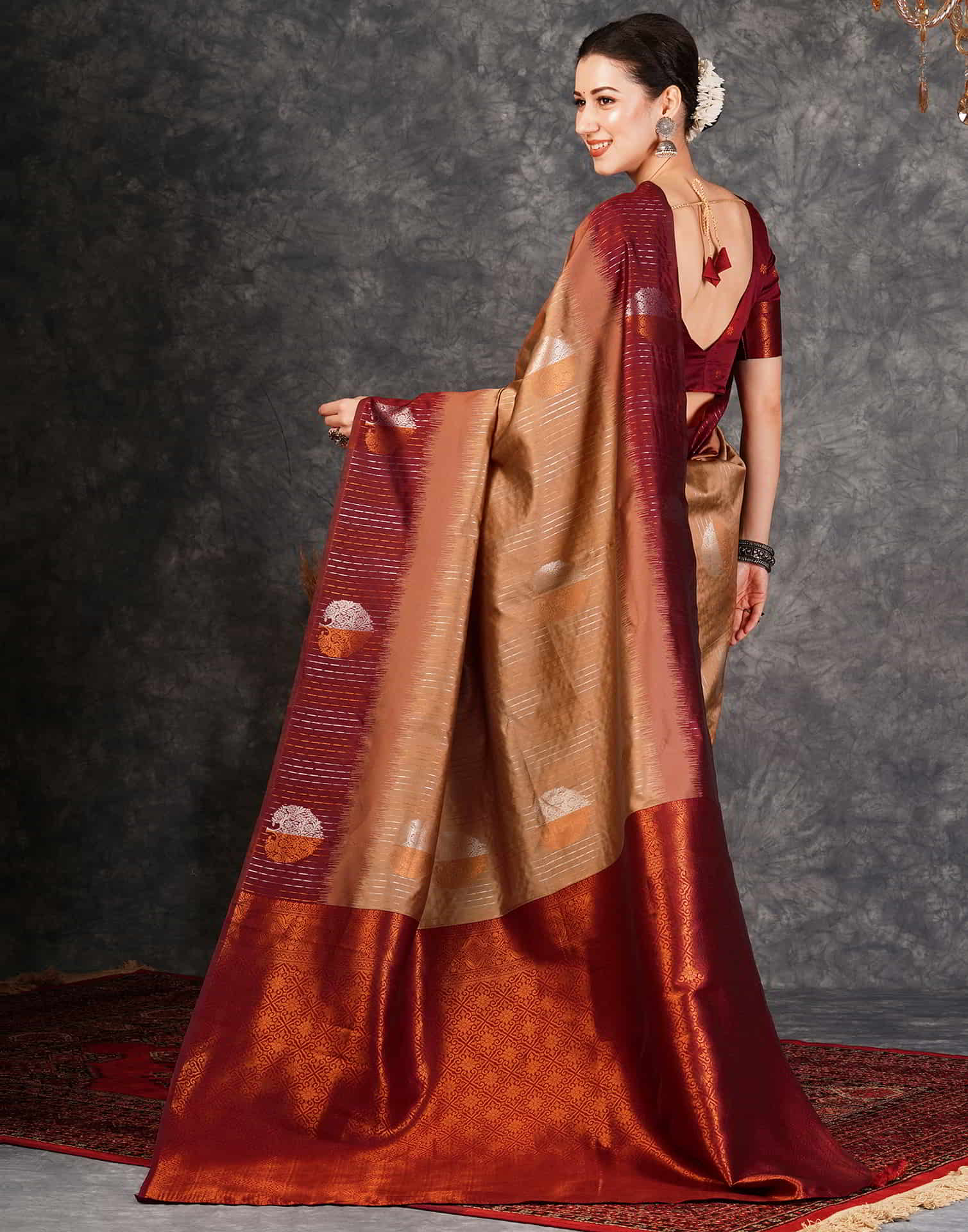 Brown Banarasi Silk Woven Saree