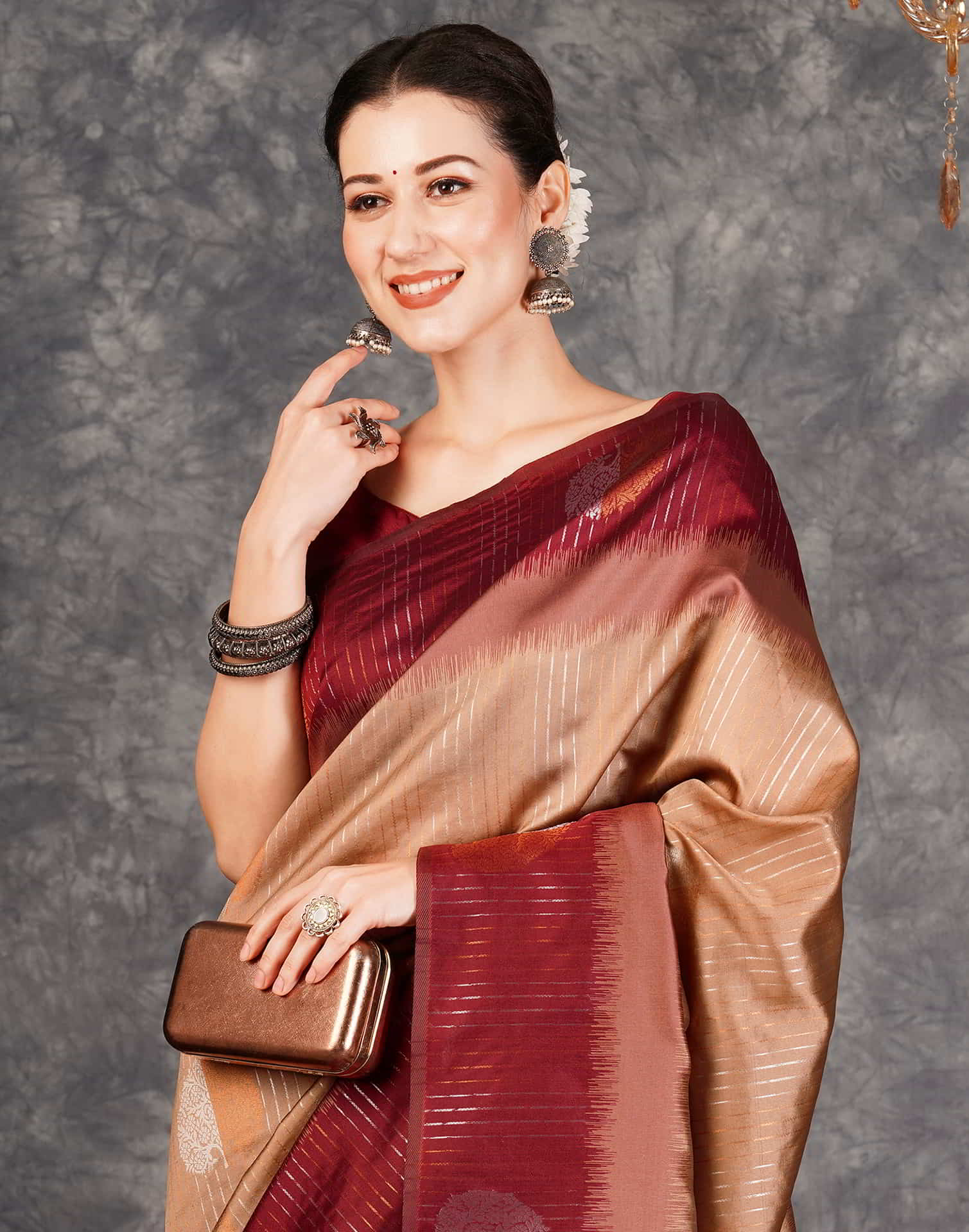 Brown Banarasi Silk Woven Saree