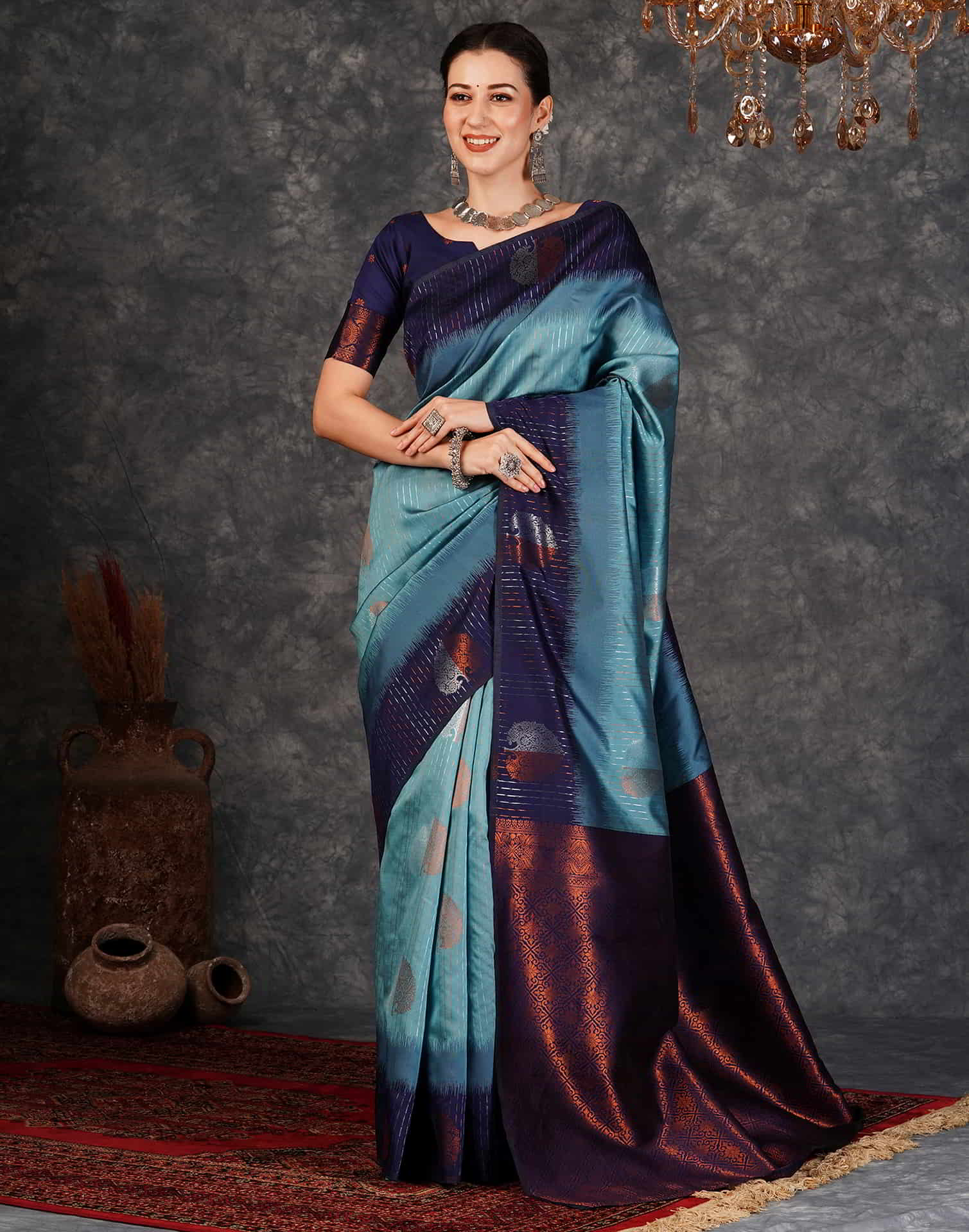 Blue Banarasi Silk Woven Saree