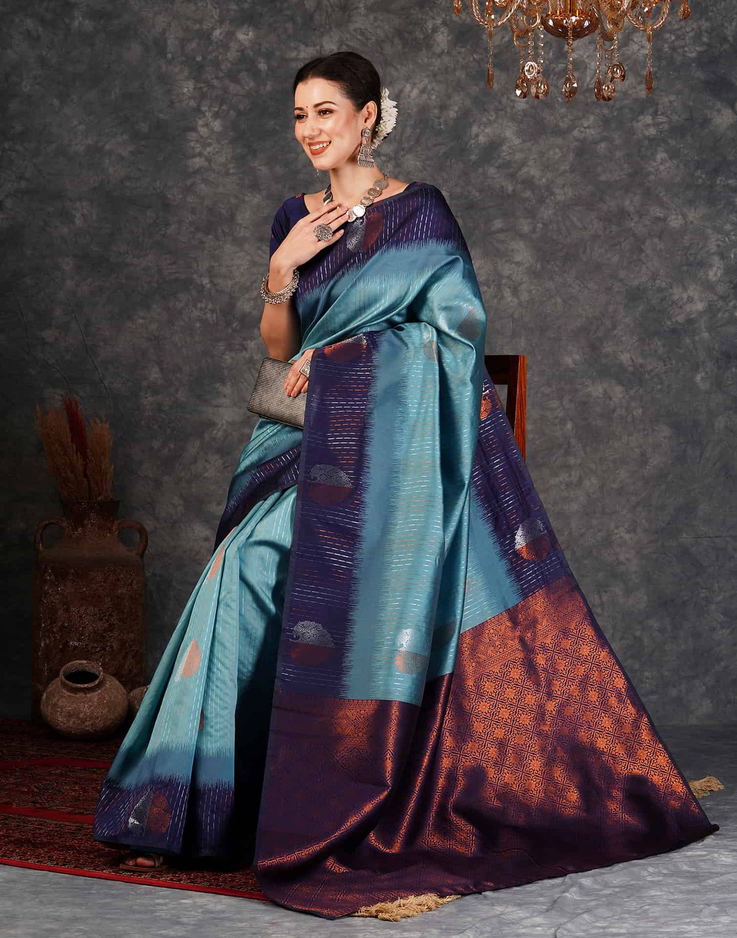 Blue Banarasi Silk Woven Saree