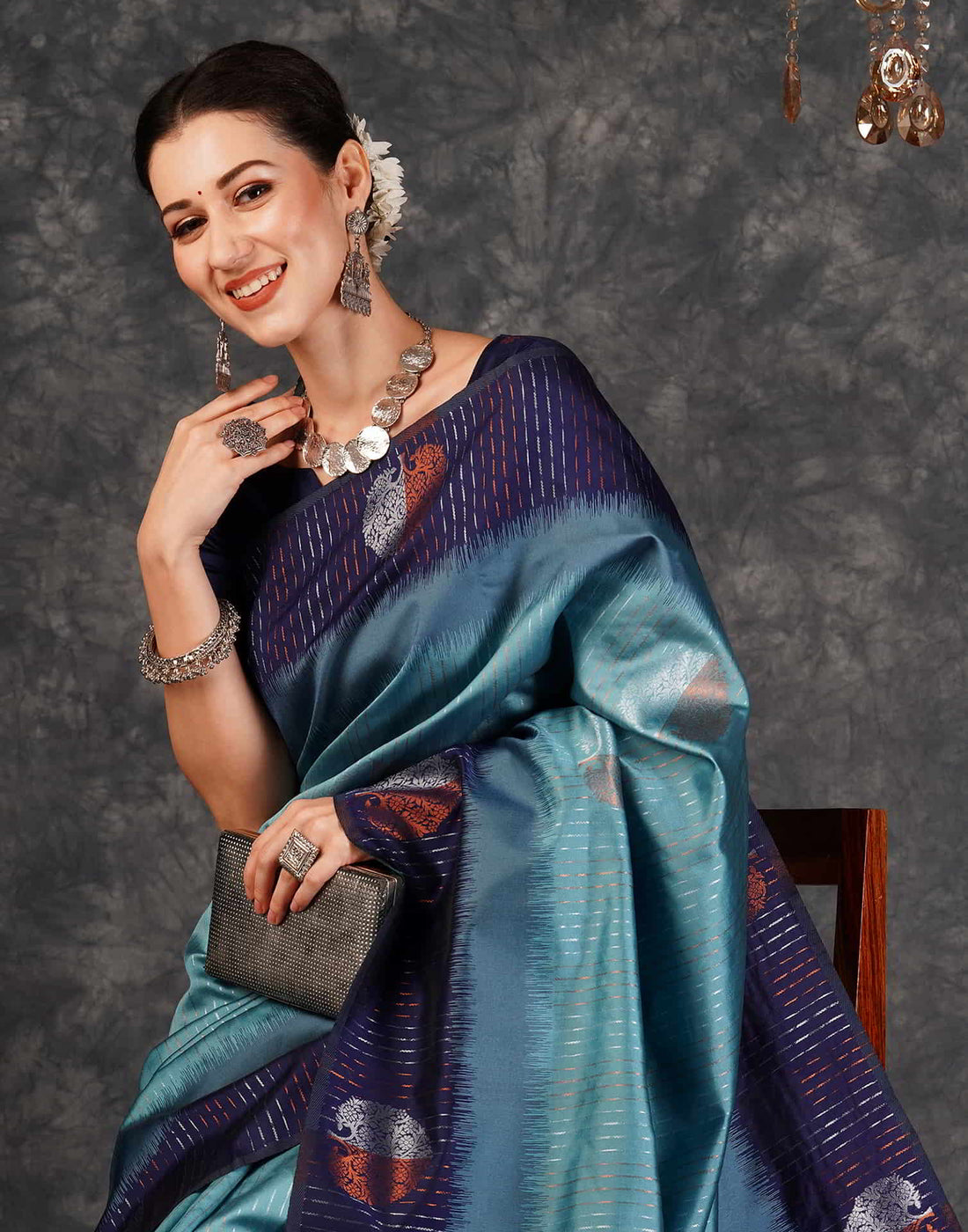 Blue Banarasi Silk Woven Saree