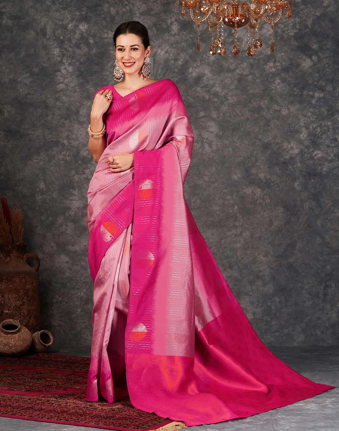 Pink Banarasi Silk Woven Saree